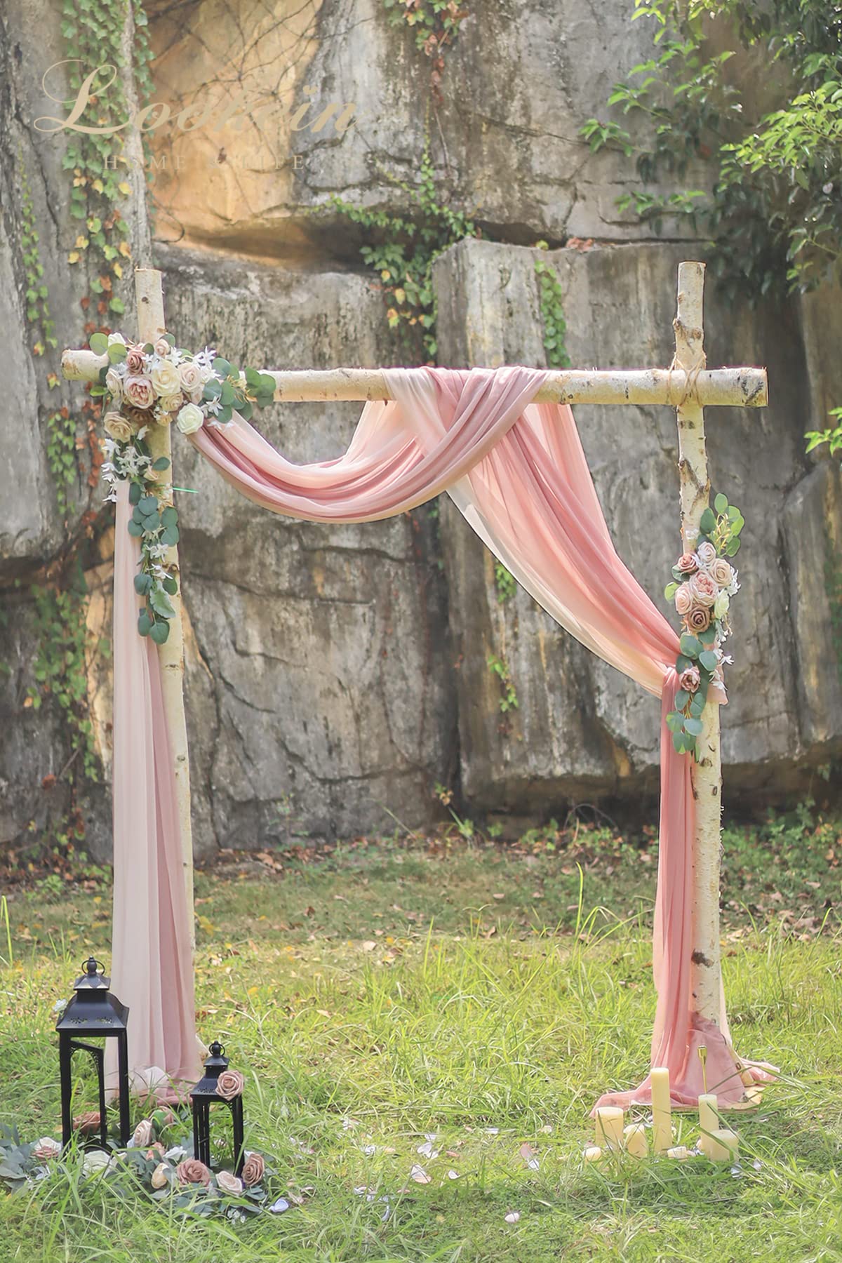 Lookein Arch Drapes For Wedding Party Reception Backdrop Wedding Arbor, 3 Panels 30'' Wide 6.5 Yards, Blush& Dusty Rose& Mauve