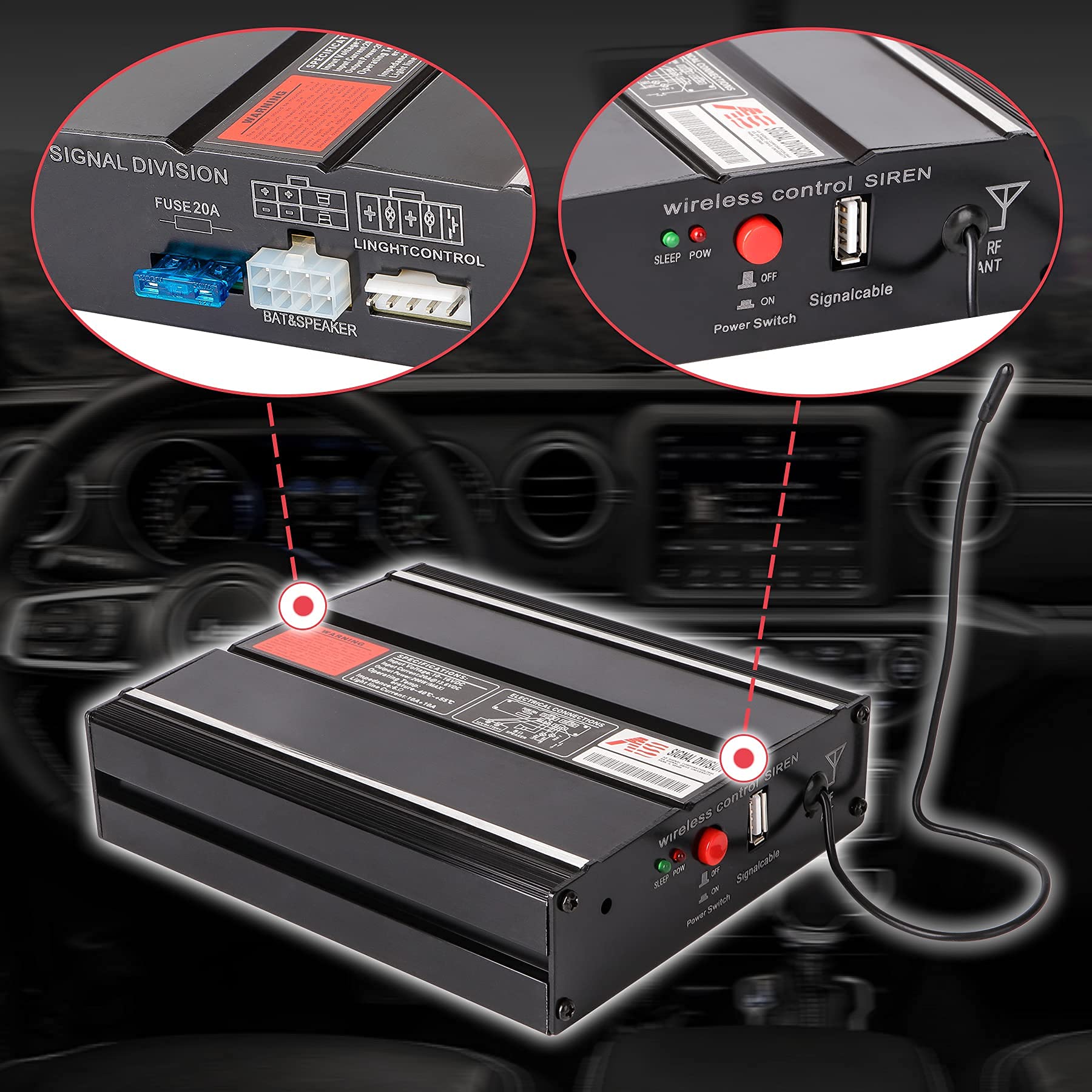 Smallfatw Police Siren 20 Tones 130 Db 200 Watt, Dual 20A Auxiliary Switch, Wireless Remote Usb Rechargeable 15M Control Range,