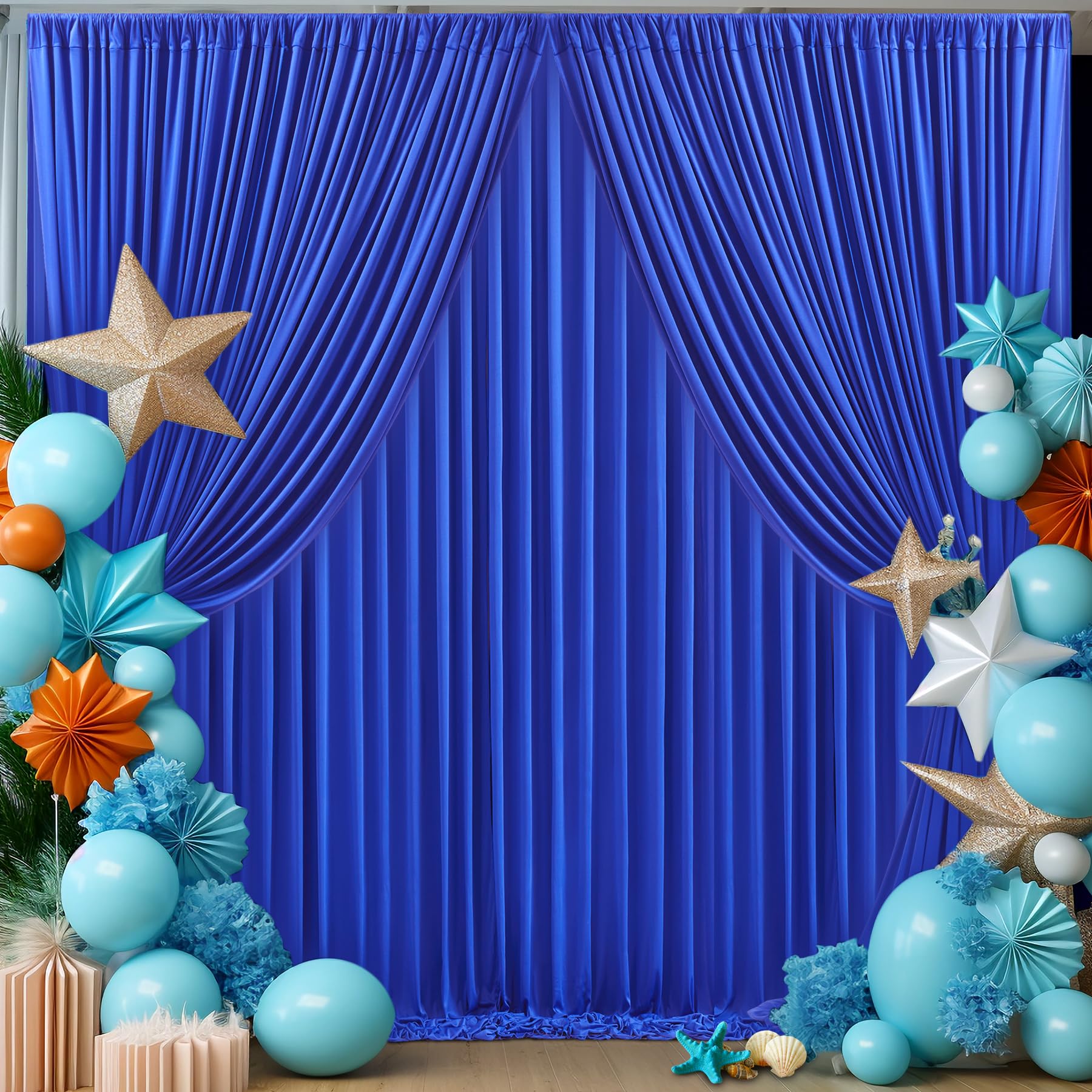 6 Panels Royal Blue Backdrop Curtain For Parties Wrinkle Free Blue Photo Curtains Backdrop Drapes Fabric Decoration For Wedding