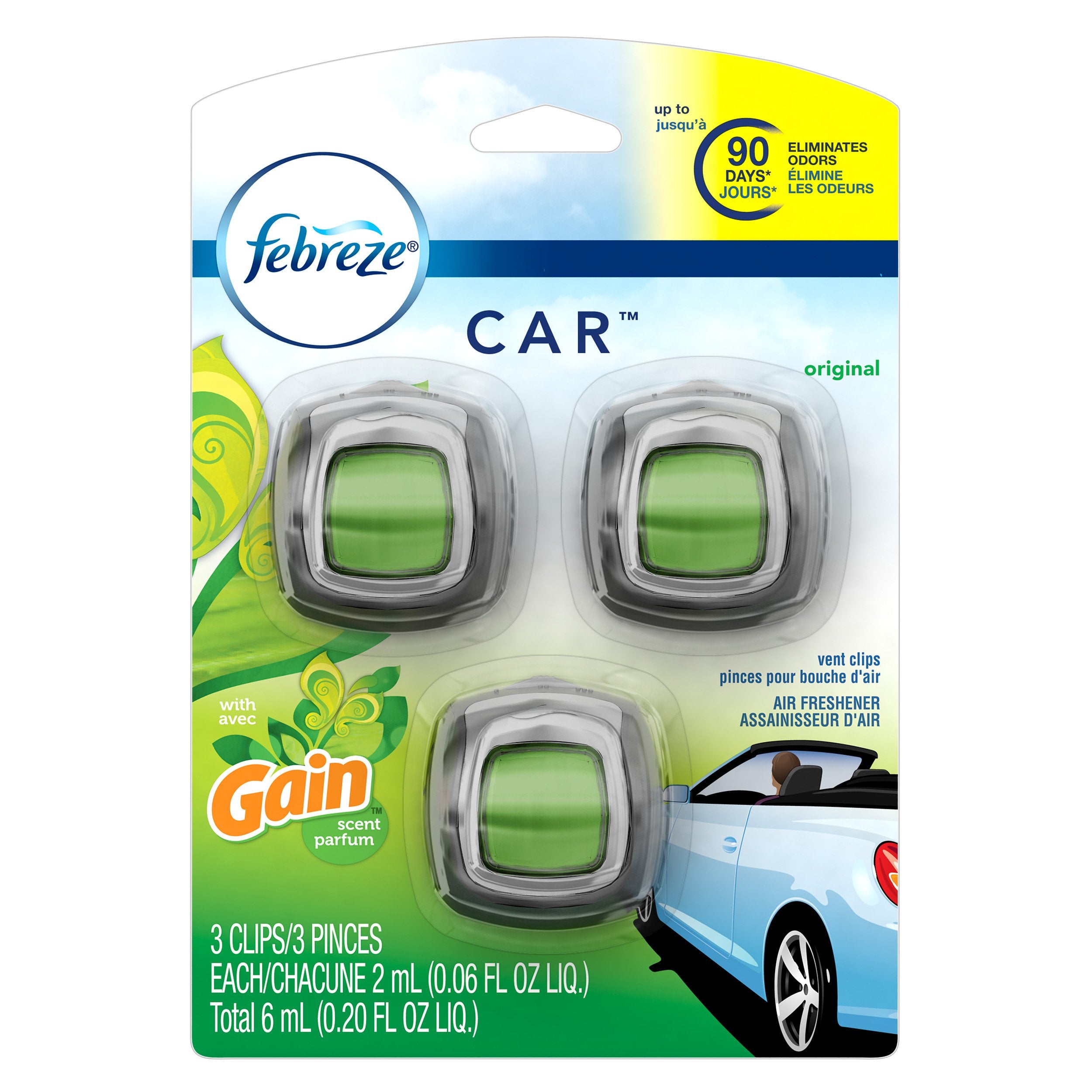 Febreze Car Vent Clip Air Freshener, Gain Original, 0.037 Pound