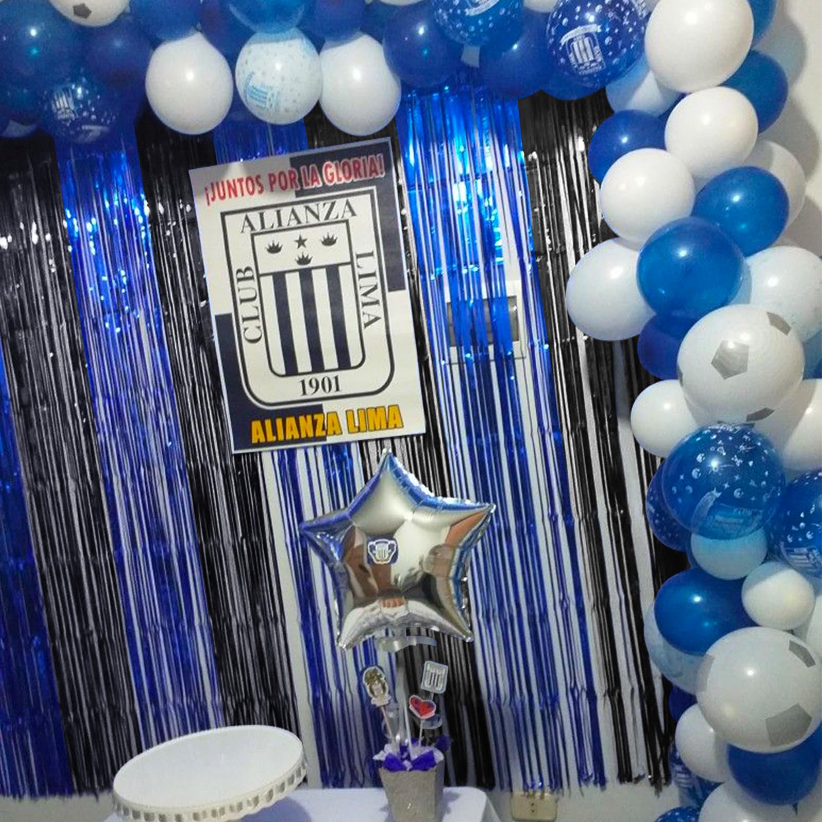 Canrevel 2 Pack 3.3X8.2 Feet Black And Blue Foil Fringe Backdrop Curtains, Tinsel Streamers For Ocean Birthday Party Decorations