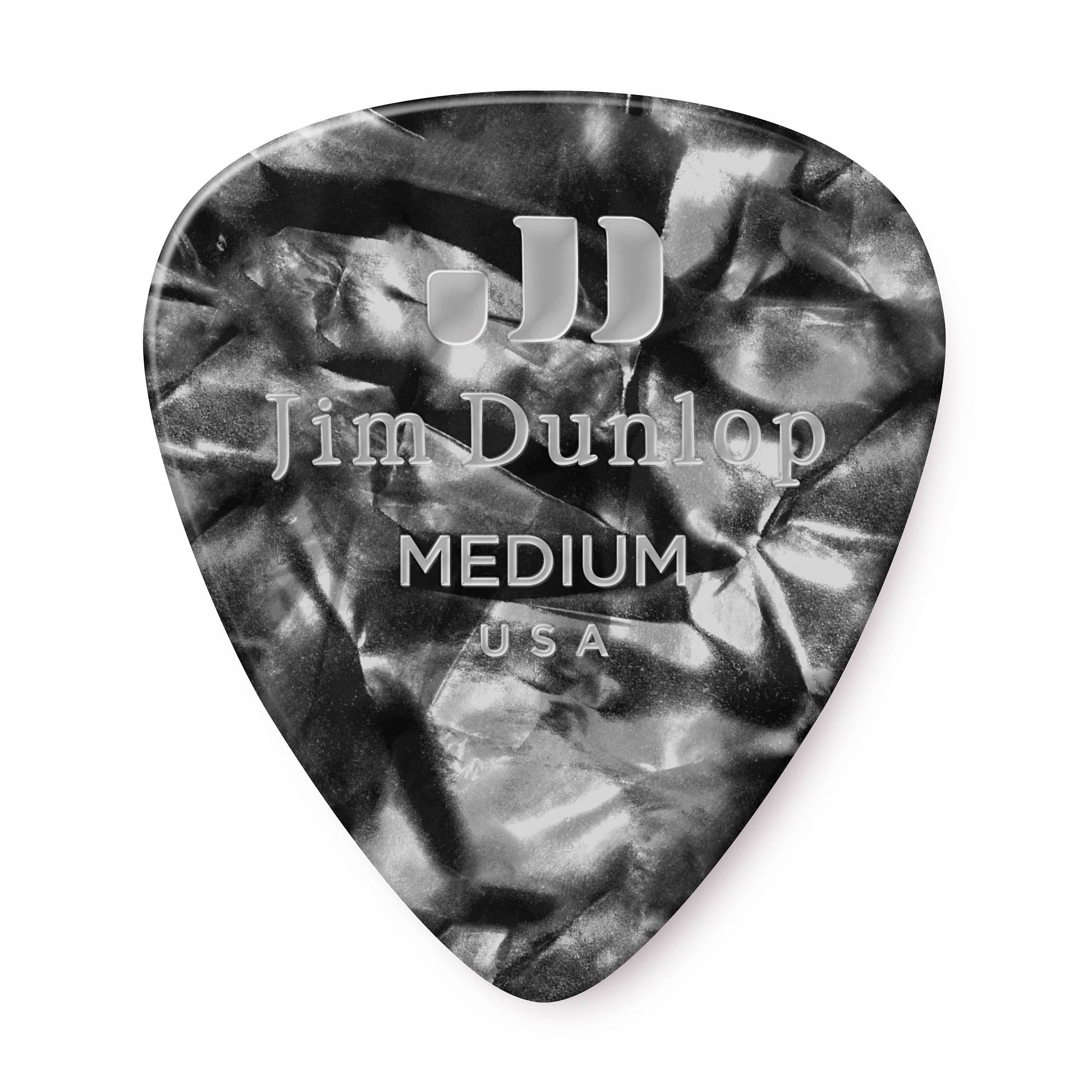 Jim Dunlop Dunlop 24483025112 Celluloid Guitar Picks, Medium, Black Pearloid, 12 Pack