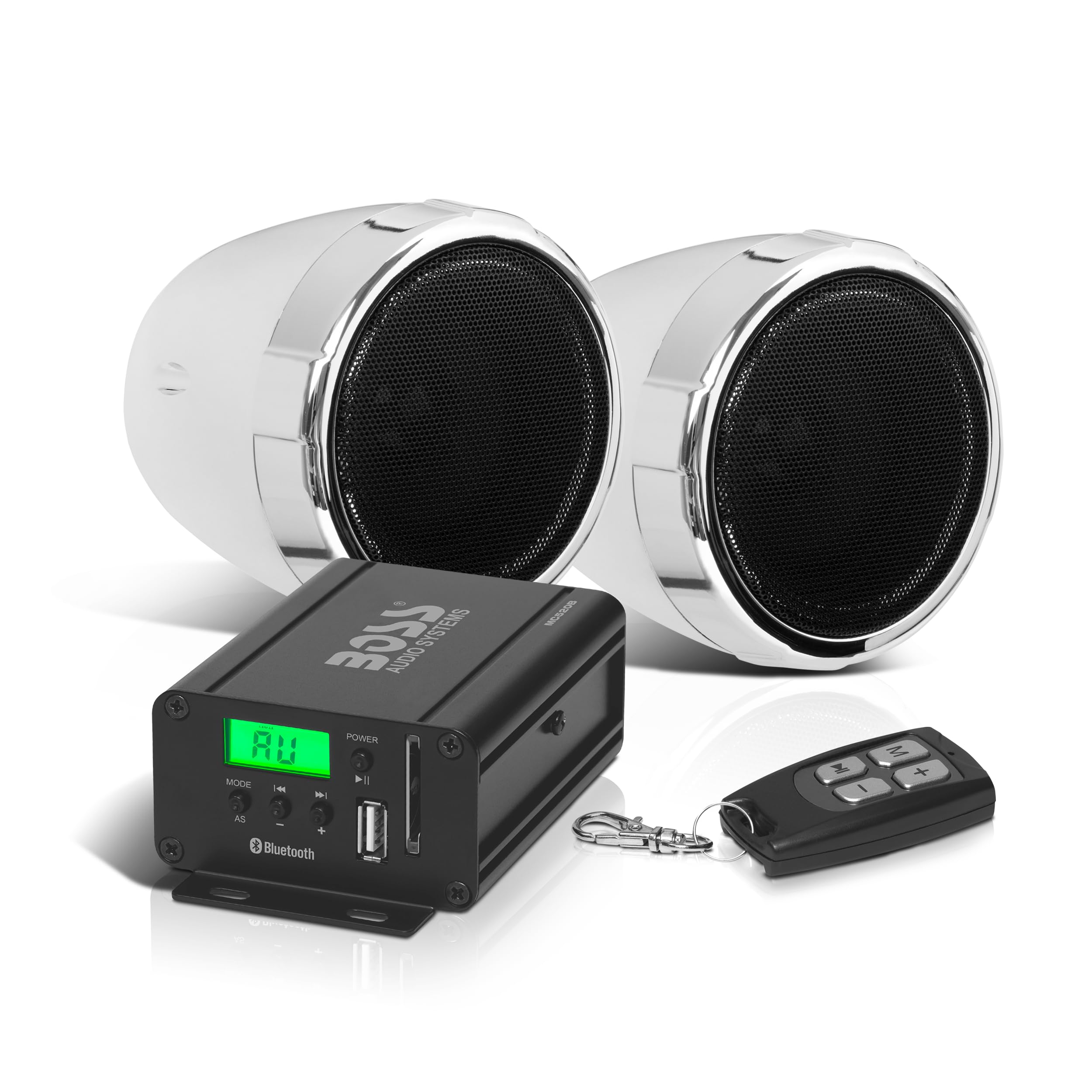 BOSS Audio Systems MC520B 3 Inch Motorcycle Speakers and Amplifier Stereo Sound System  Bluetooth, Weatherproof Full Range Spea
