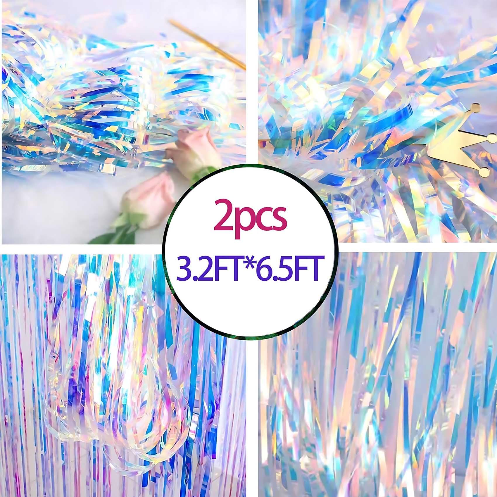 Brzikwt 2 Pcs Iridescent Transparent Foil Curtain Tinsel Backdrop Beautiful Neon Clear Streamers Backdrops Rainbow Photoshoot St