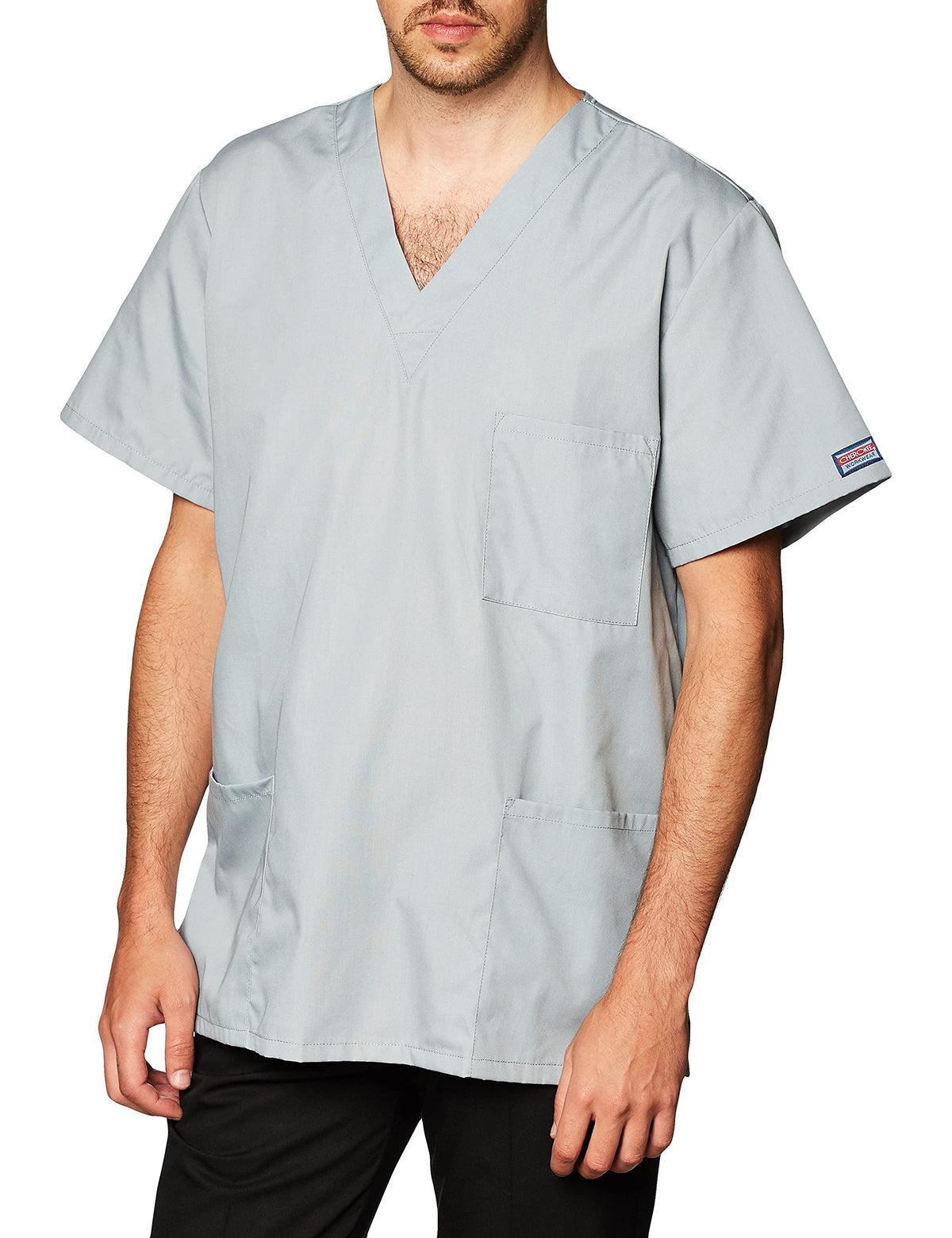 Cherokee Women And Men V Neck Scrub Top With 3 Pockets 4876, M, Grey