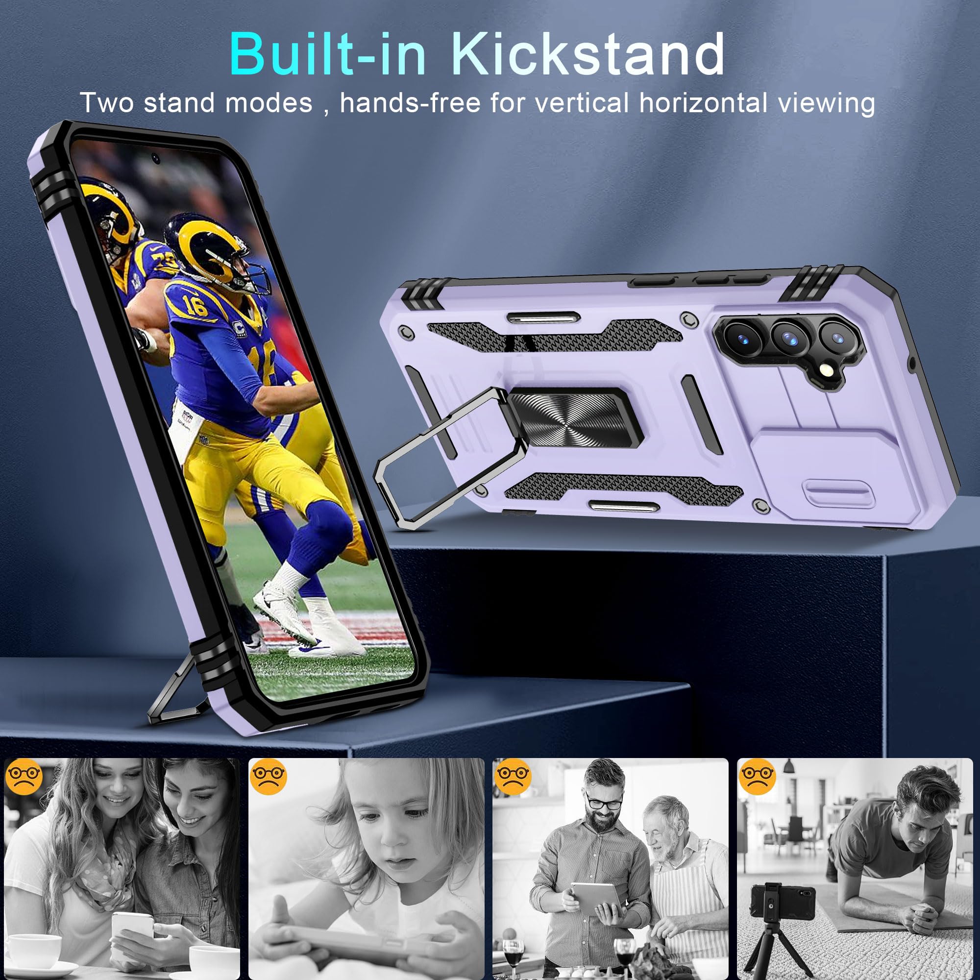 Deerlamn Case For Samsung Galaxy S23 Fe With Slide Camera Cover+Screen Protector(1 Pack),Rotated Ring Kickstand Military Grade S