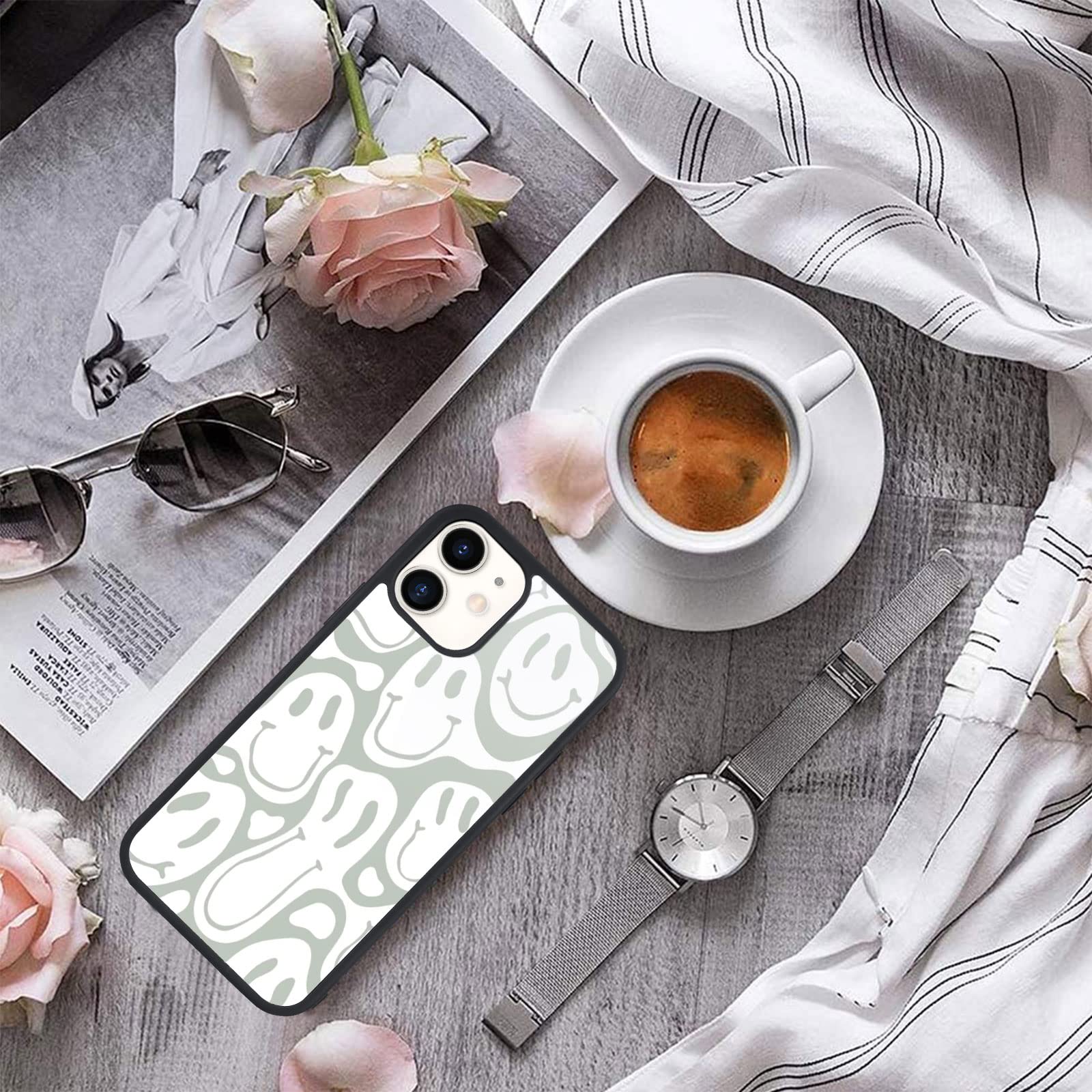 Maycari Compatible With Iphone 13 Mini Case For Children Women Funny Face Design, Hard Back Cover With Cute Trippy Pattern Soft