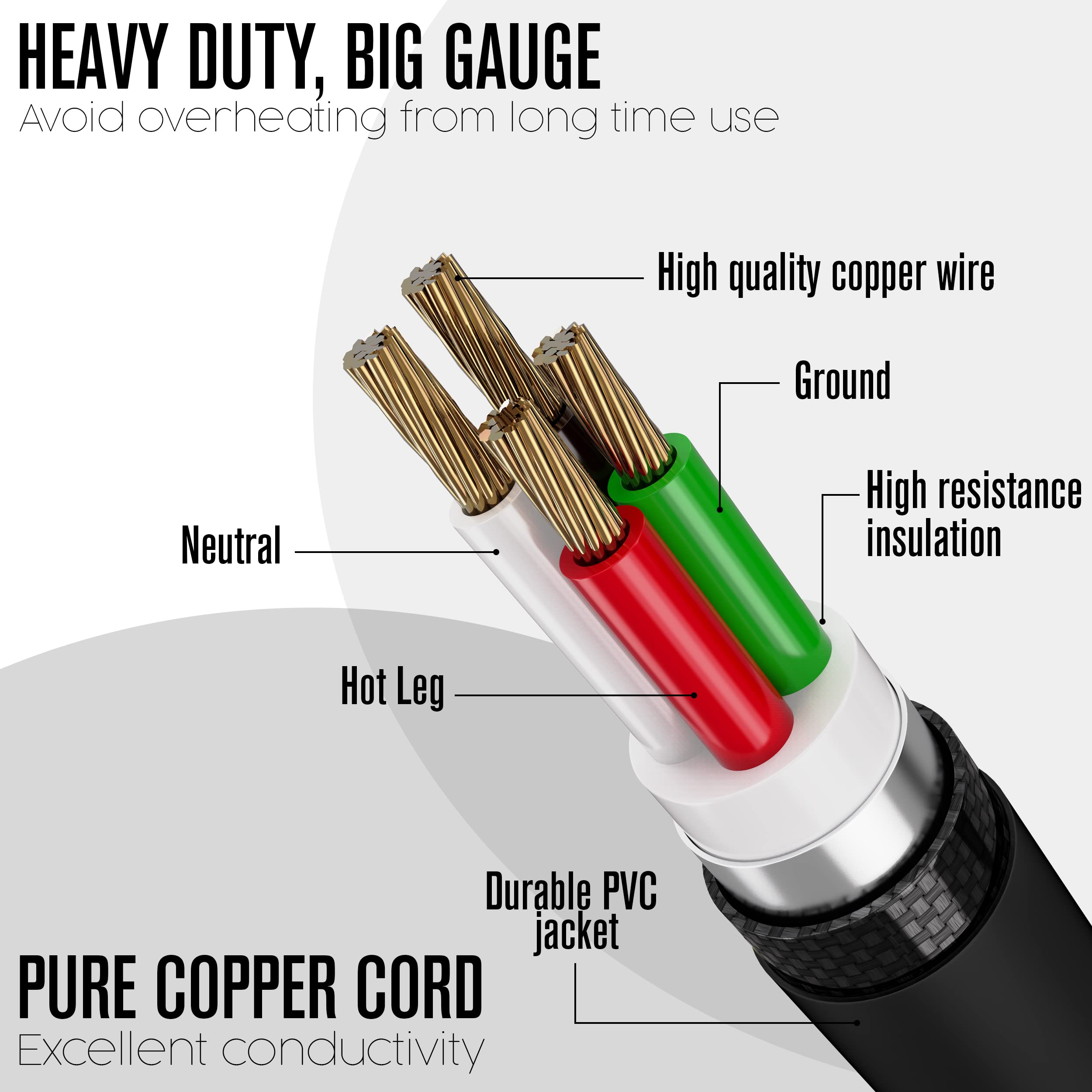 Houseables Generator Extension Cord, Electric Wire, 3 Prong, 30 Amp, 250 Volt, Single, Black, 25 Ft, All Rubber, 10 Gauge, Heavy