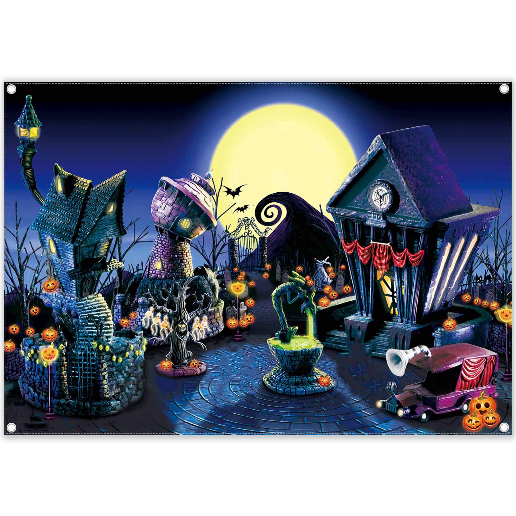 Zthmoe 7X5Ft Halloween Nightmare Themed Party Photography Backdrop Pumpkin Moon Town Background Birthday Baby Shower Christmas P