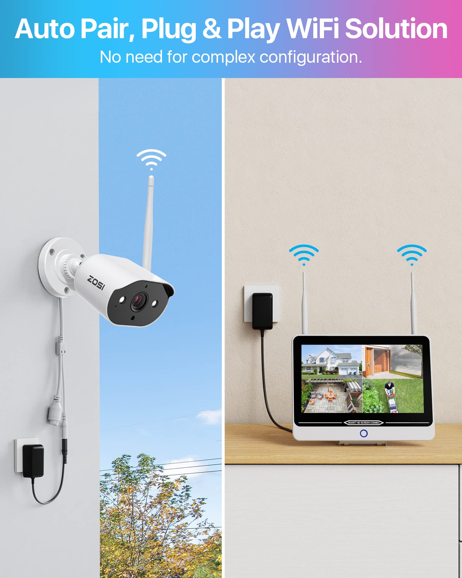 Zosi 2K 8Ch All In One Wireless Security Camera System With 12.5 Inch Lcd Monitor,4Pcs 3Mp Wifi Ip Spotlight Cameras Outdoor Ind