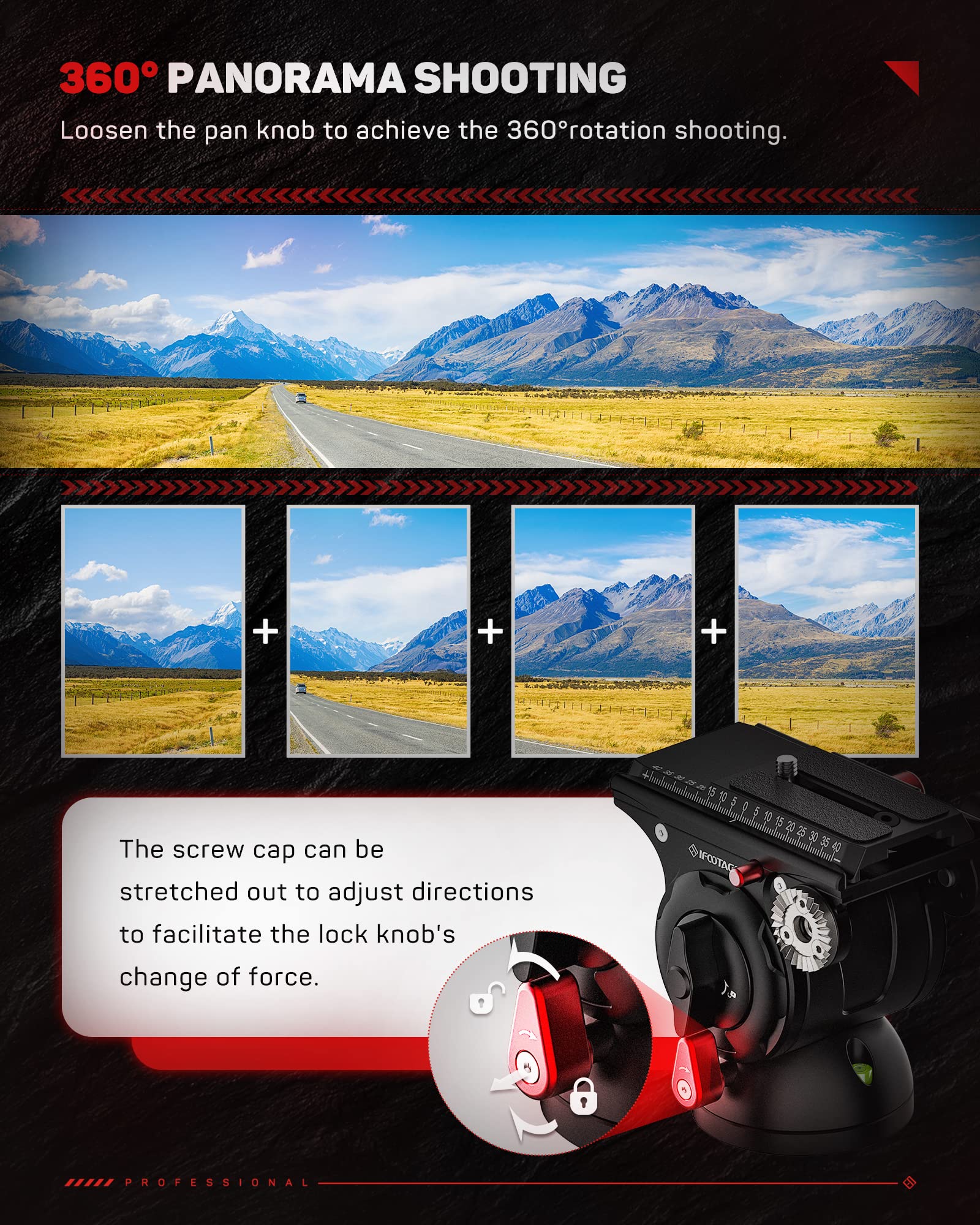 Ifootage Video Fluid Head, Video Tripod Head For Photography, Aluminum Fluid Drag Pan Head, Lightweight Tripod Head With Quick R