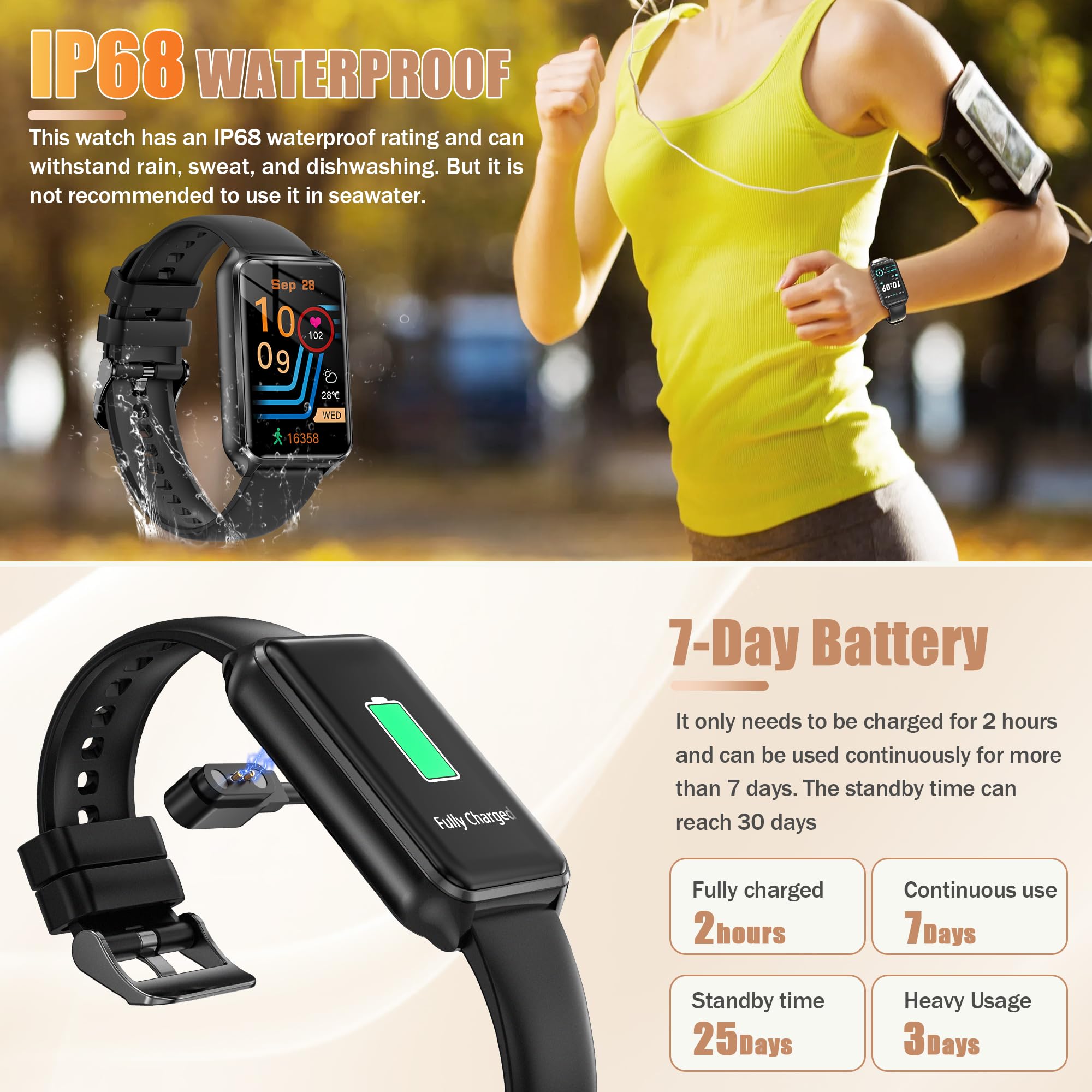 Glpyr Smart Watch With Fitness Tracker, 1.57-Inch Display, Answer Calls, Sleep Monitor, Ip68 Water Resistant (Black)