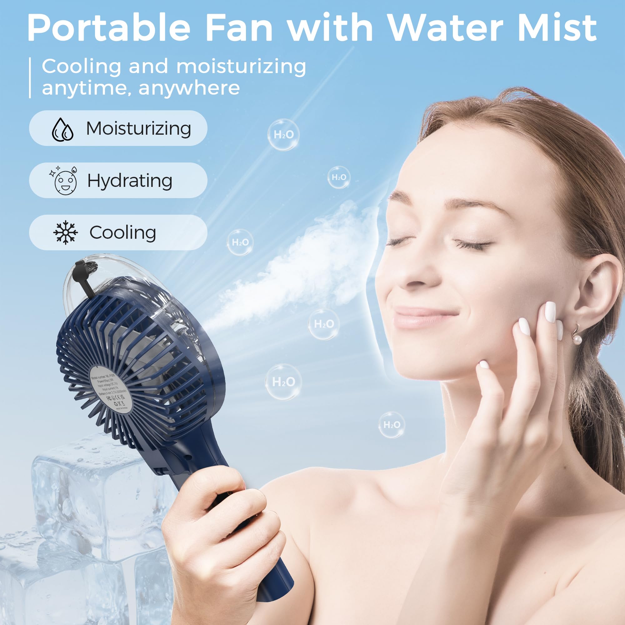 Comlife Portable Handheld Misting Fan, 3000Mah Rechargeable   Up To 10H Cooling & 1H Misting, Battery Operated Spray For Travel,