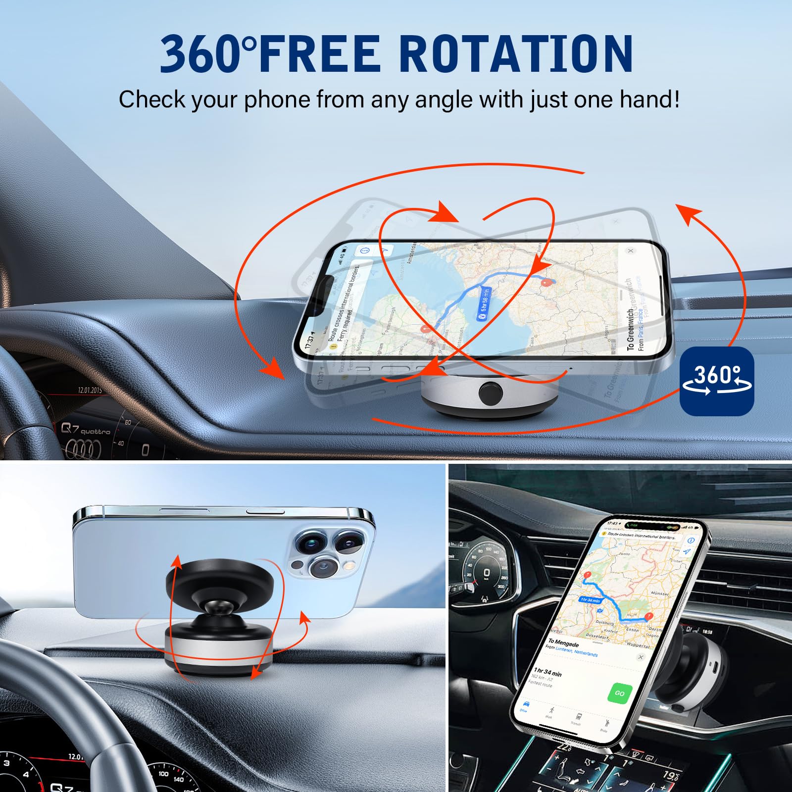 Yousheme Nixie Phone Holder 360 Adjustable Electric Vacuum Magnetic Suction Cup Phone Mount,15W Wireless Charger Car Magnetic Ph