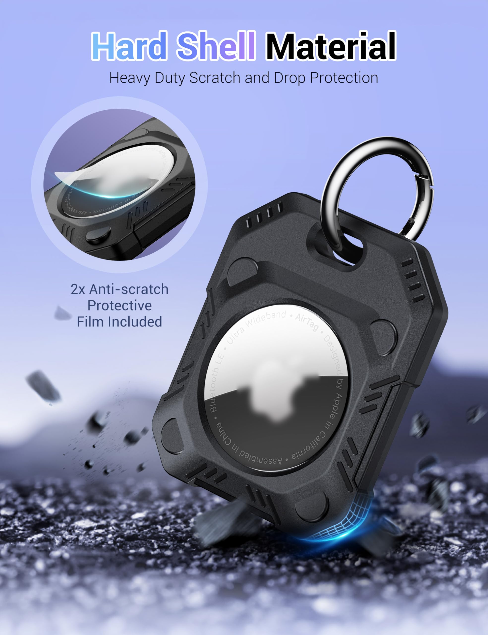 Profezzion 4 Pack 2 In 1 Secure Airtag Holder Hard Shell Case With Key Rings, Key Tag, Metal Wire Cable, Allen Wrench And Spare