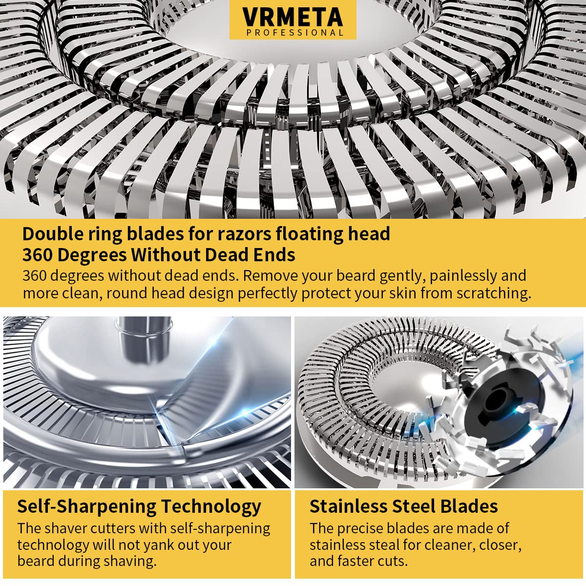 Vrmeta Floating Shaver Blades   8D Sharp Stainless Steel Men'S Electric Shaver Replacement Heads (8 Heads, Silvery)