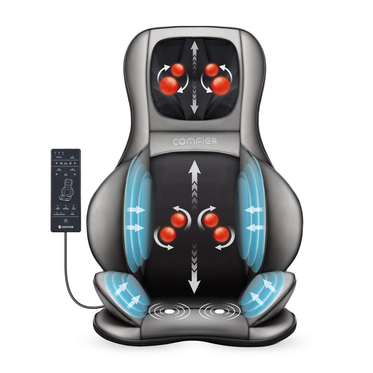 Comfier Shiatsu Neck Back Massager With Heat, 2D Ro 3D Kneading Massage Chair Pad, Adjustable Compression Seat Massager For Full