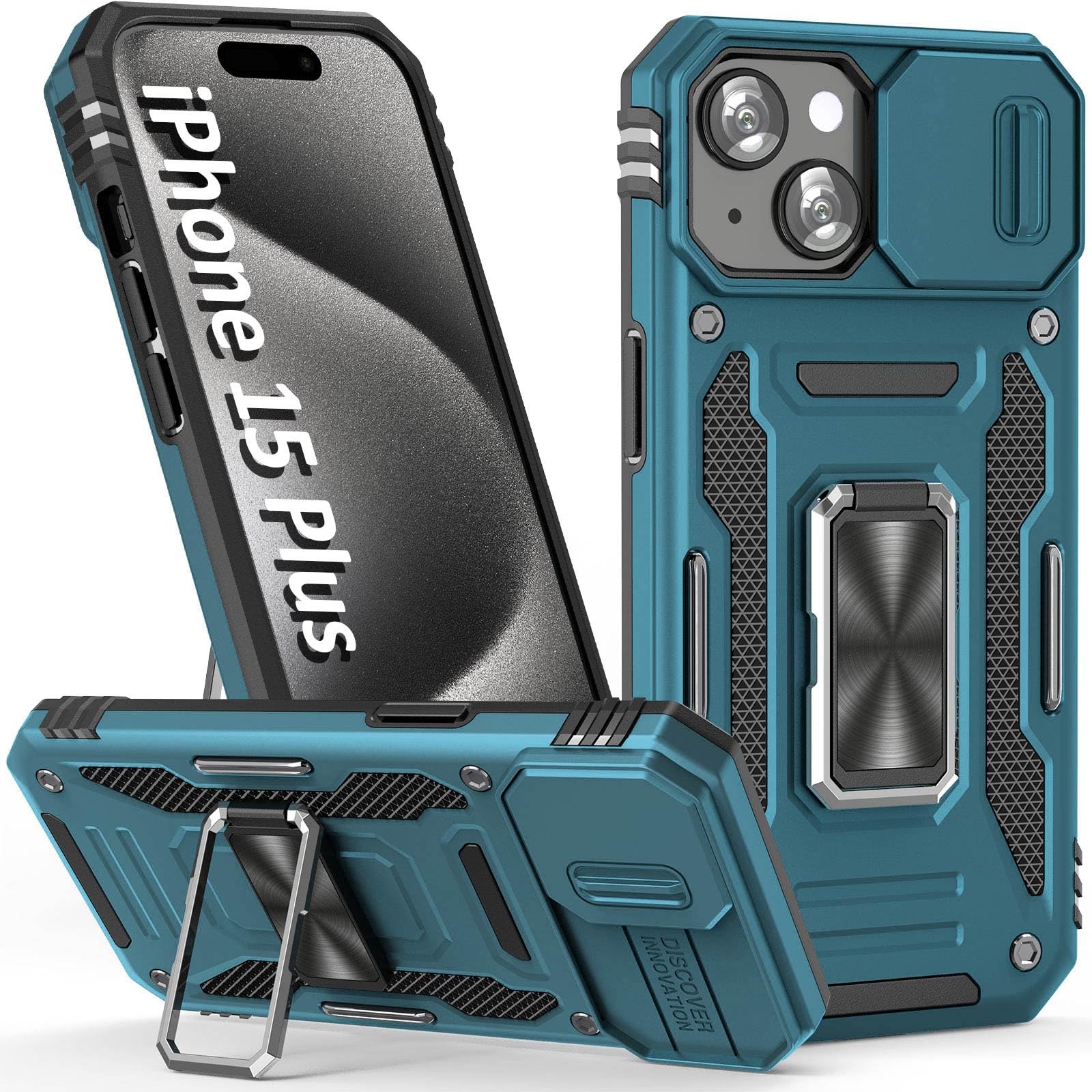 Sefing Phone Case For Iphone 15 Plus Case Iphone 15 Plus Phone Case With Camera Lens Cover, With Ring Holder Kickstand, Fit Magn