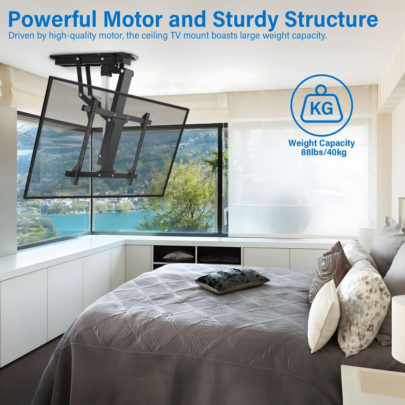 TOPSKY Electric Adjustable Ceiling TV Mount, Motorized for 32-70" TVs, Black, Model TV01.01