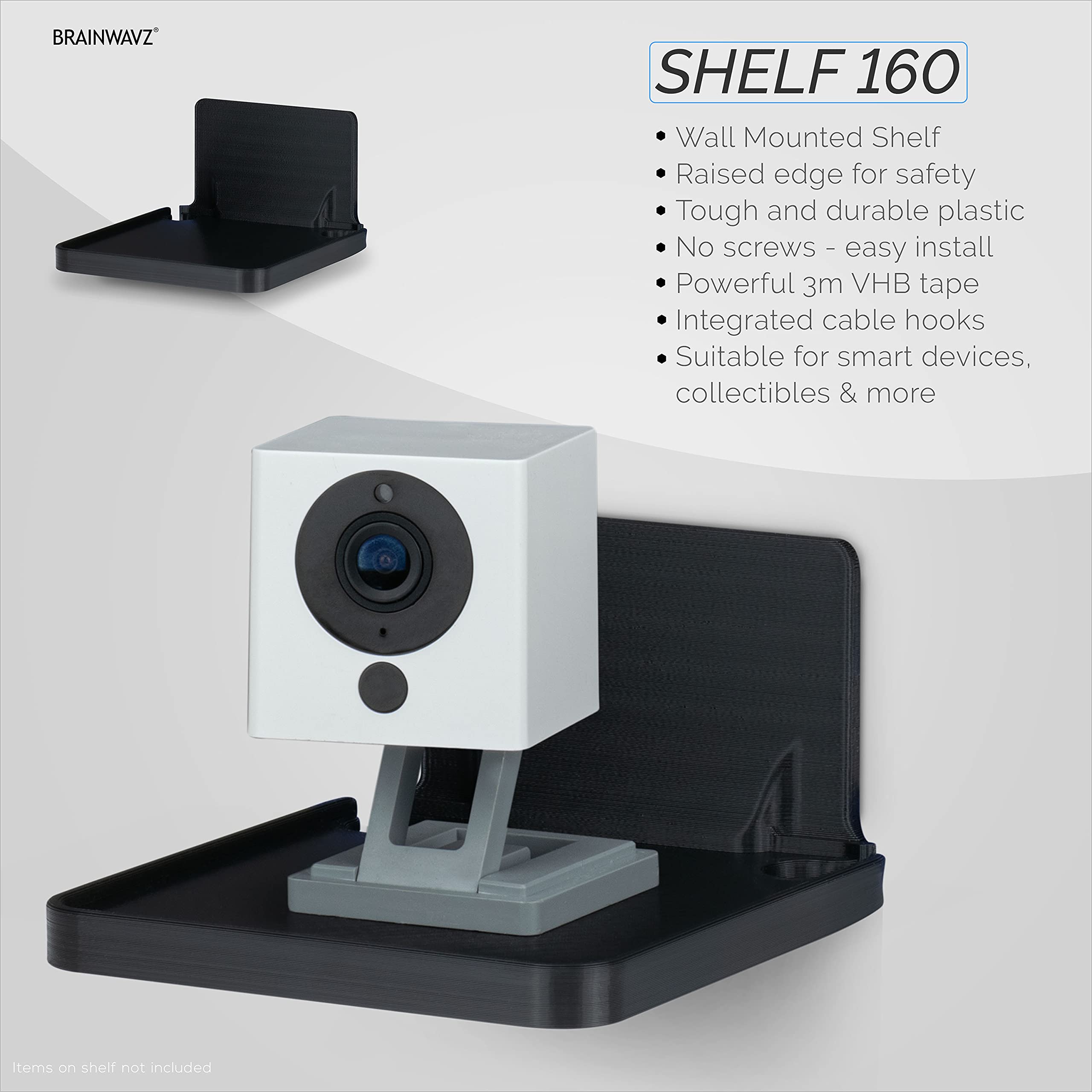 Brainwavz Drill Free Wall Mount Shelf For Security Cameras, Baby Monitors, Speakers & More, Universal Holder, Strong Adheasive,