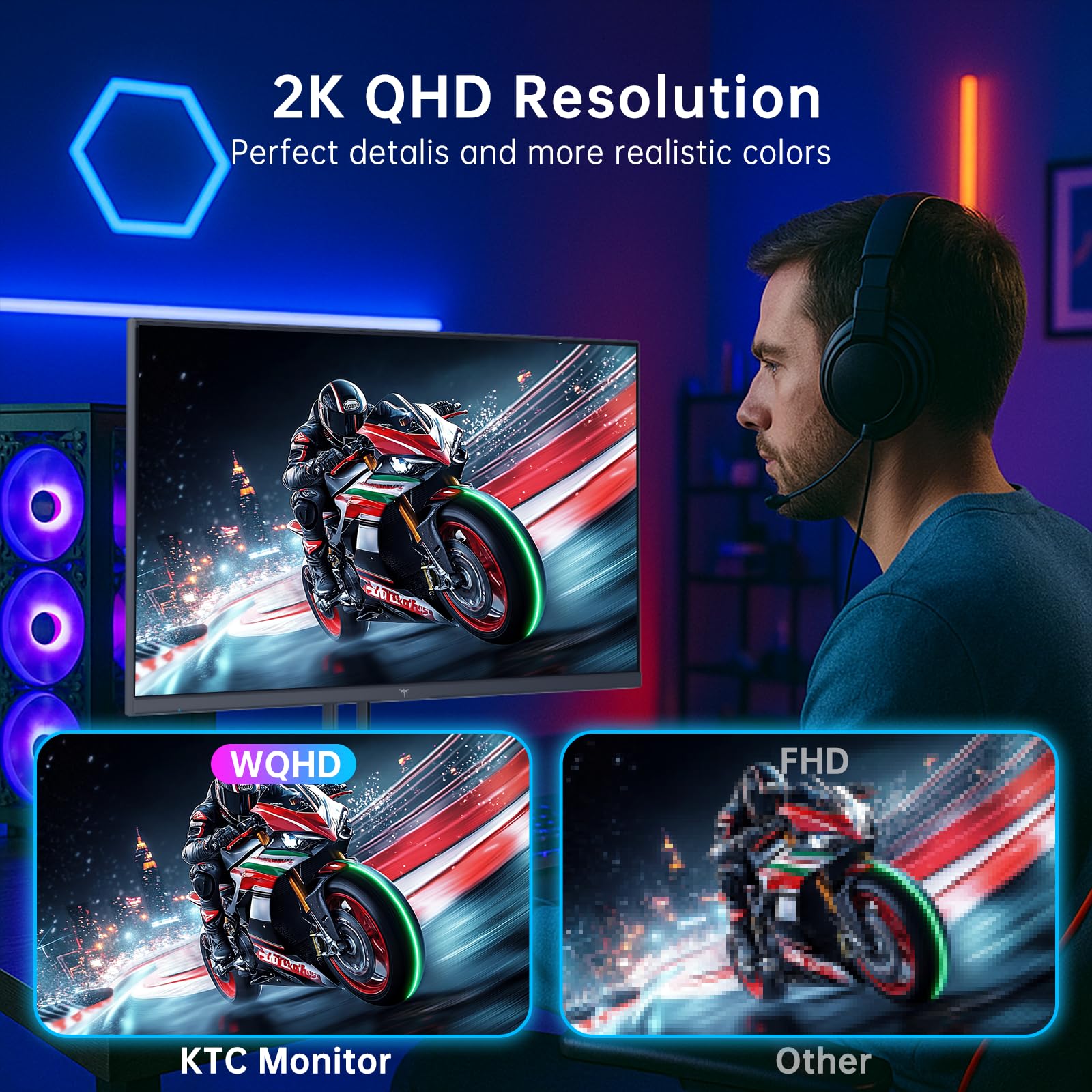 Ktc 27 Inch Gaming Monitor - 2K Qhd 2560 X 1440 Monitor, Up To 210Hz & 1Ms, Bulit-In Speakers, Adaptive Sync, Hdr400, 131% Srgb,