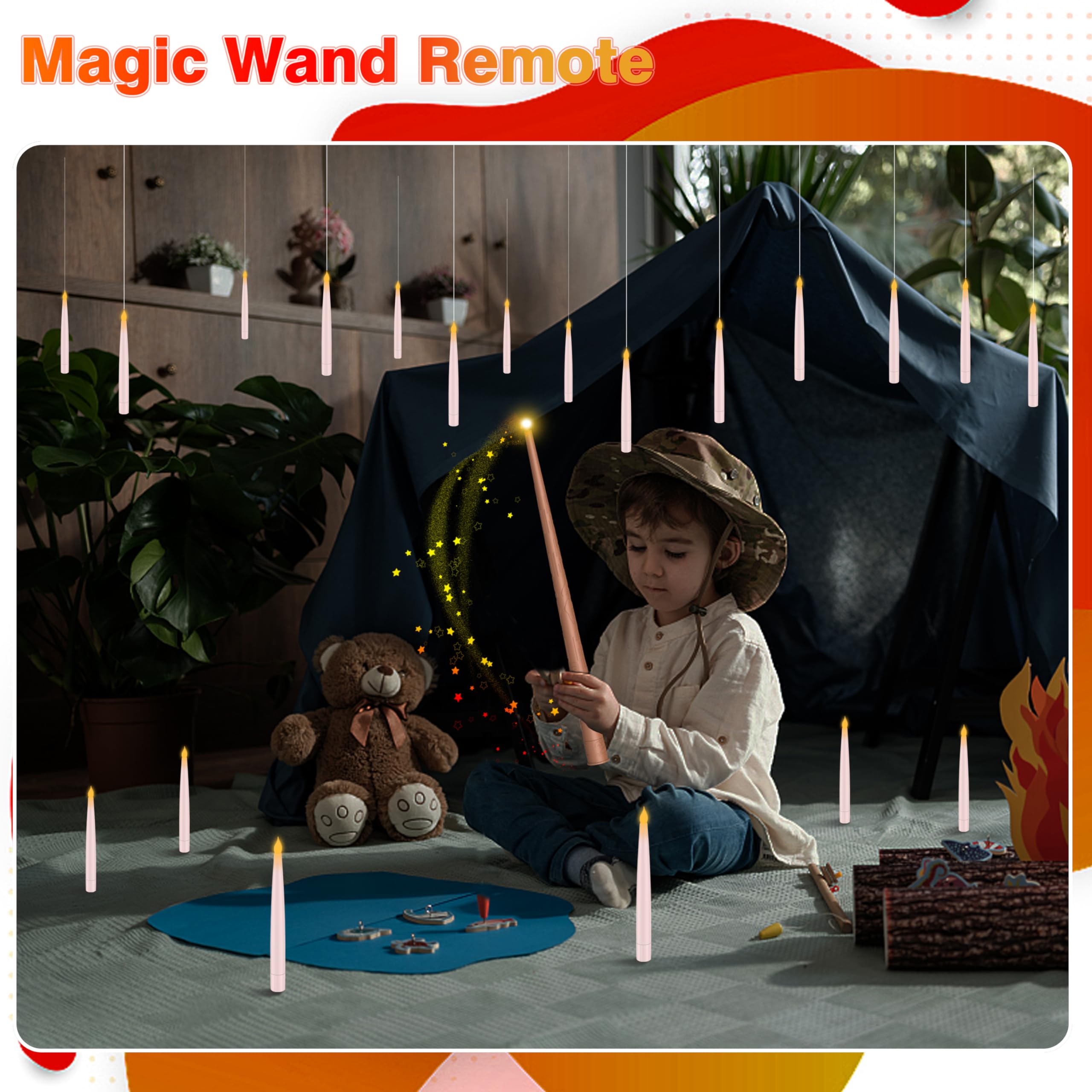 18 Pcs Floating Candles With Wand, Magic Decorations Magic Hanging Candles, Battery Operated Window Candles With Wand Remote, Fl