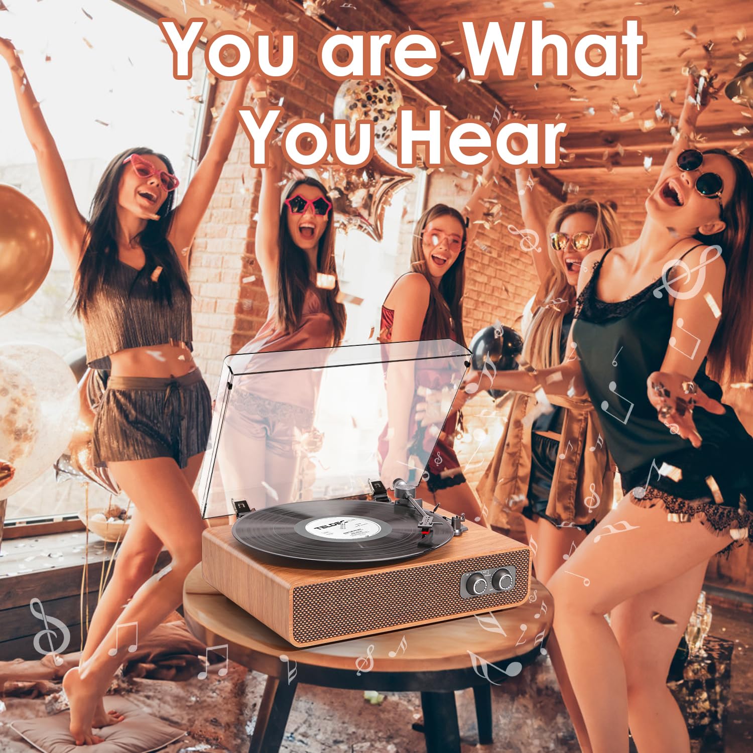 Vinyl Record Player Vintage With Upgraded Speakers, Adjustable Needle Pressure,3 Speed Turntable Lp Player With Bluetooth Connec