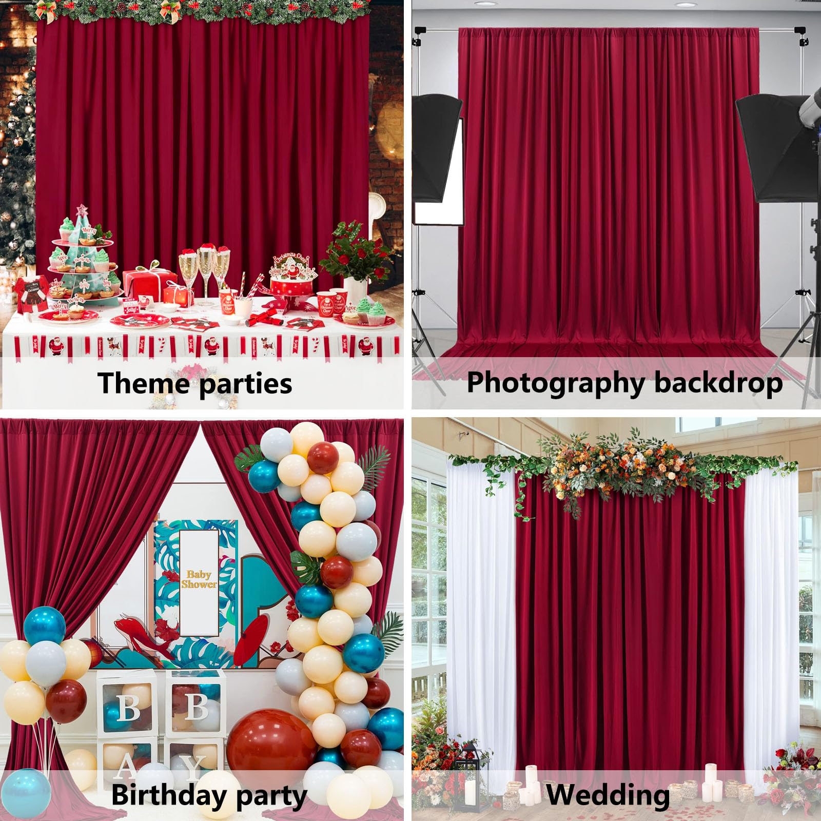 10 X 7 Feet Burgundy Backdrop Curtain For Partie, Background Curtains For Photoshoot, Birthday, Wedding, Halloween, Thanksgiving