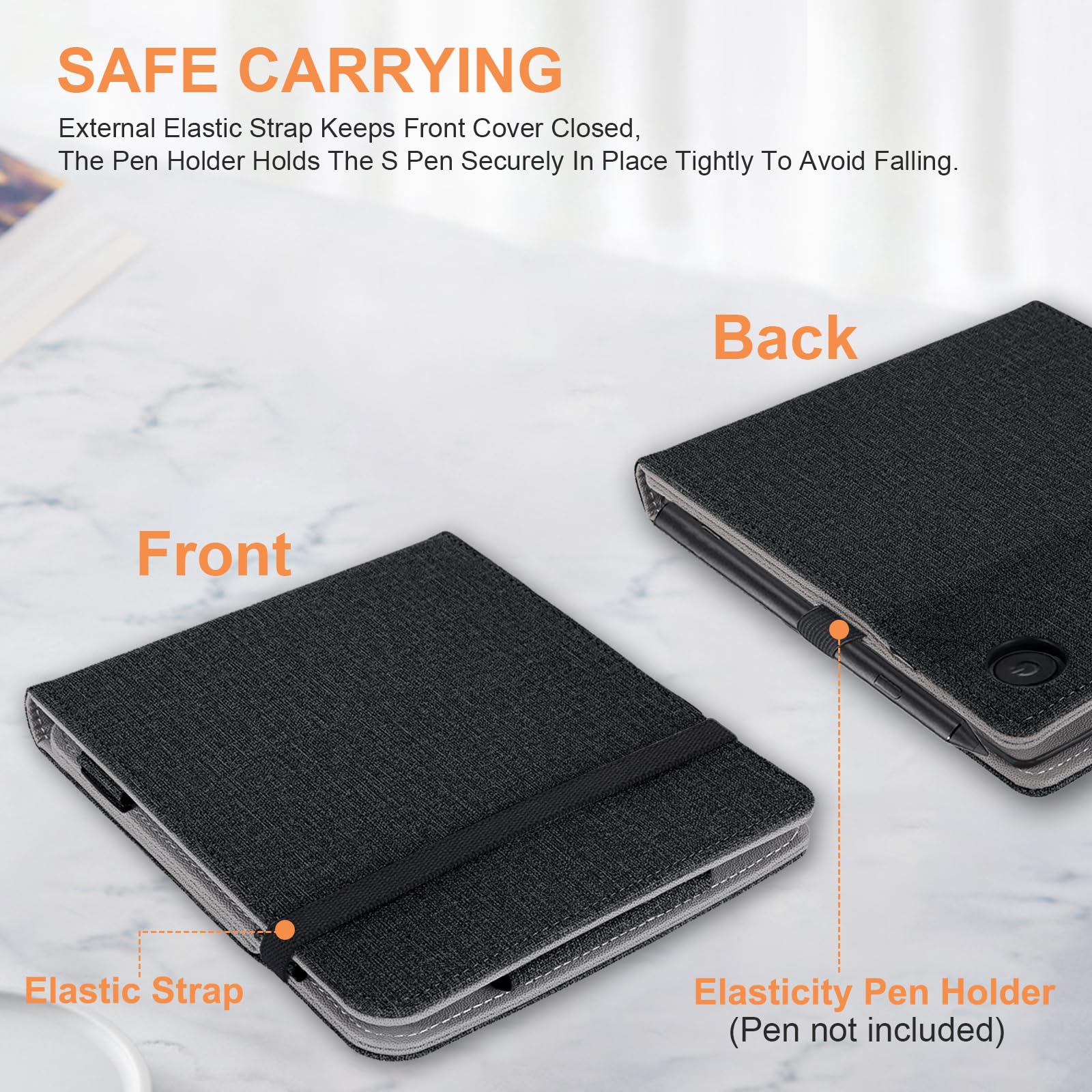 Vakarey For Kobo Libra Colour Case With Pen Holder,Sleep Cover For Kobo Libra 2 Case With Hand Strap,Black