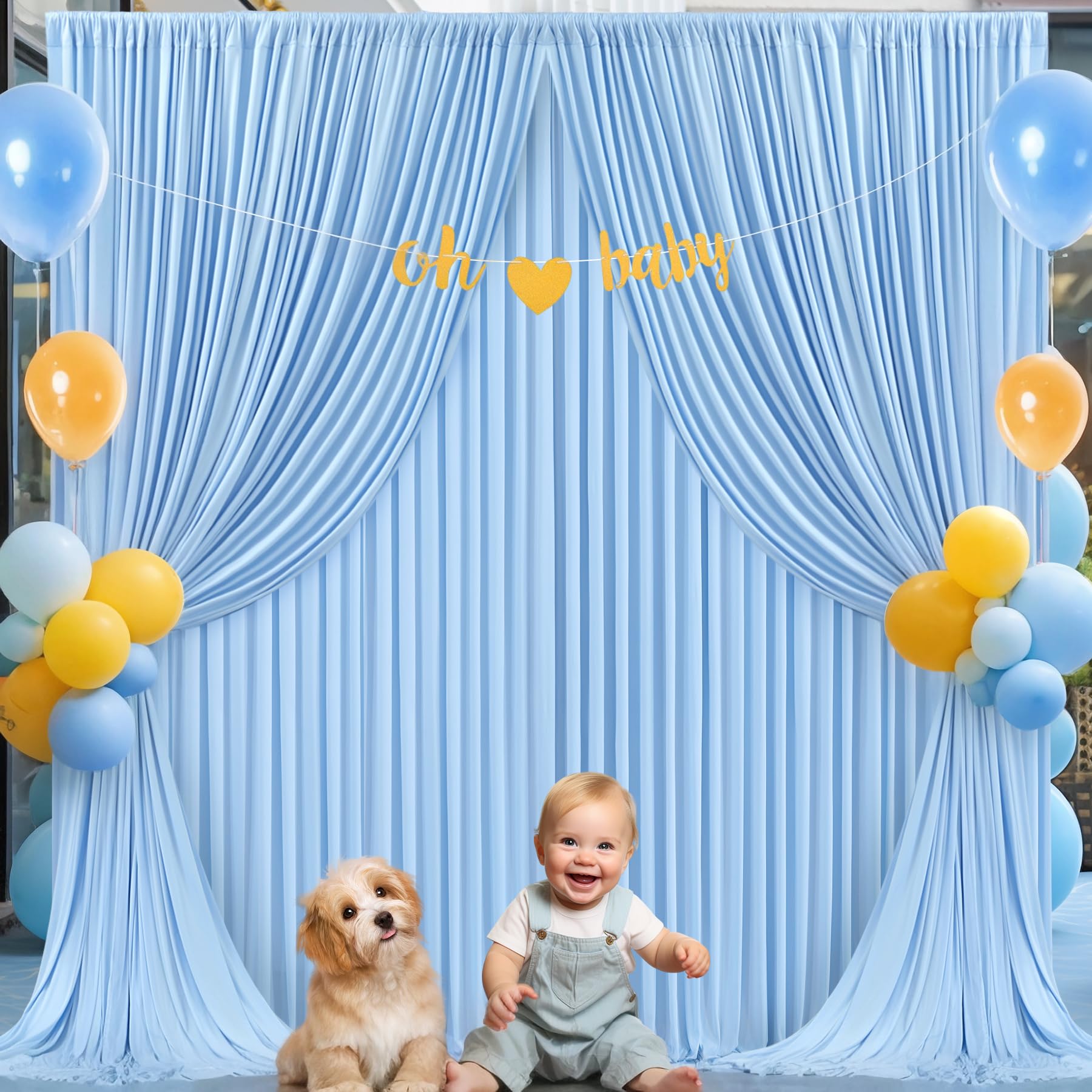10Ft X 10Ft Baby Blue Backdrop Curtains Panels For Baby Shower Parties Wrinkle Free Fabric Backdrop Drapes Decorations Cloth For