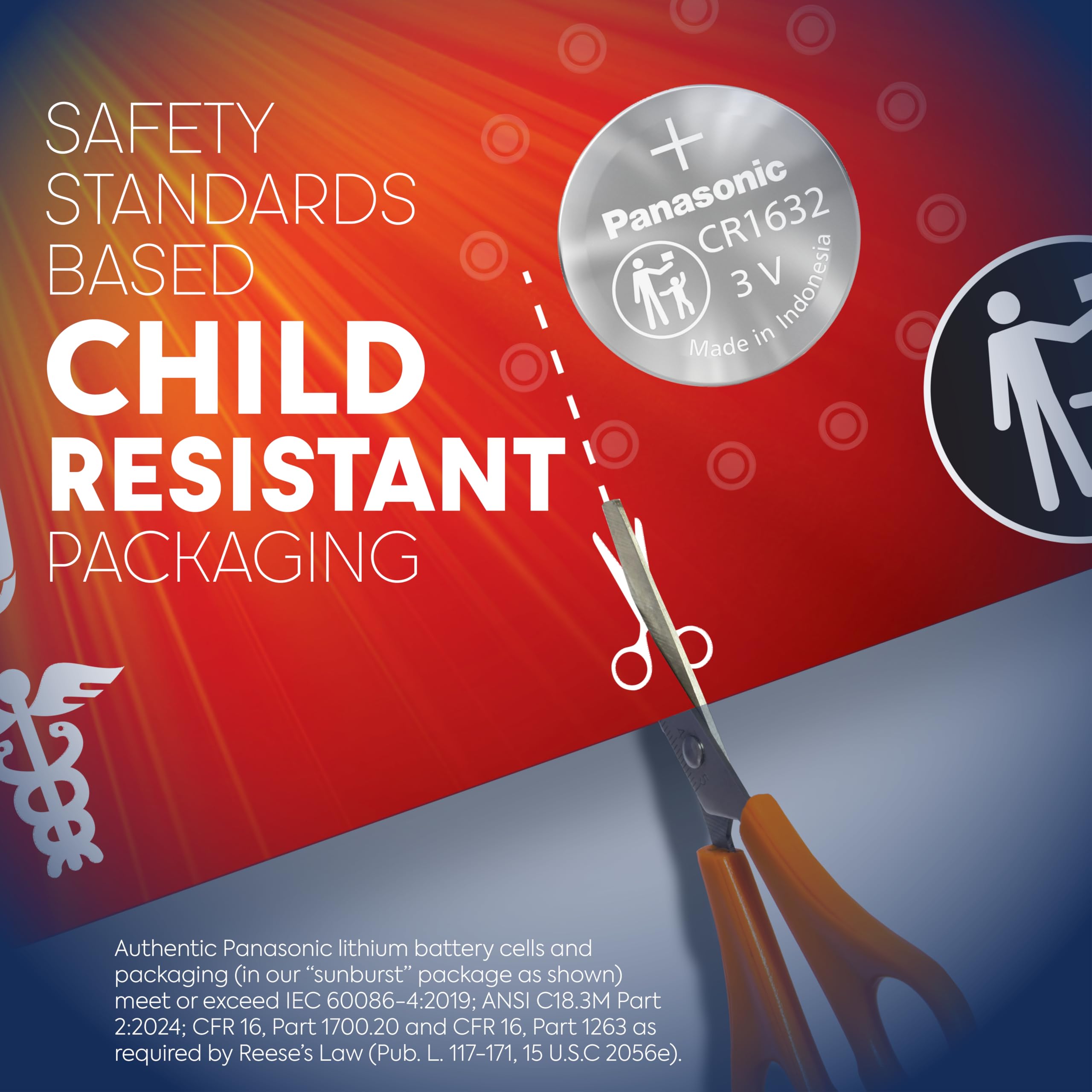 Panasonic Cr1632 3.0 Volt Long Lasting Lithium Coin Cell Batteries In Child Resistant, Standards Based Packaging, 2 Battery Pack