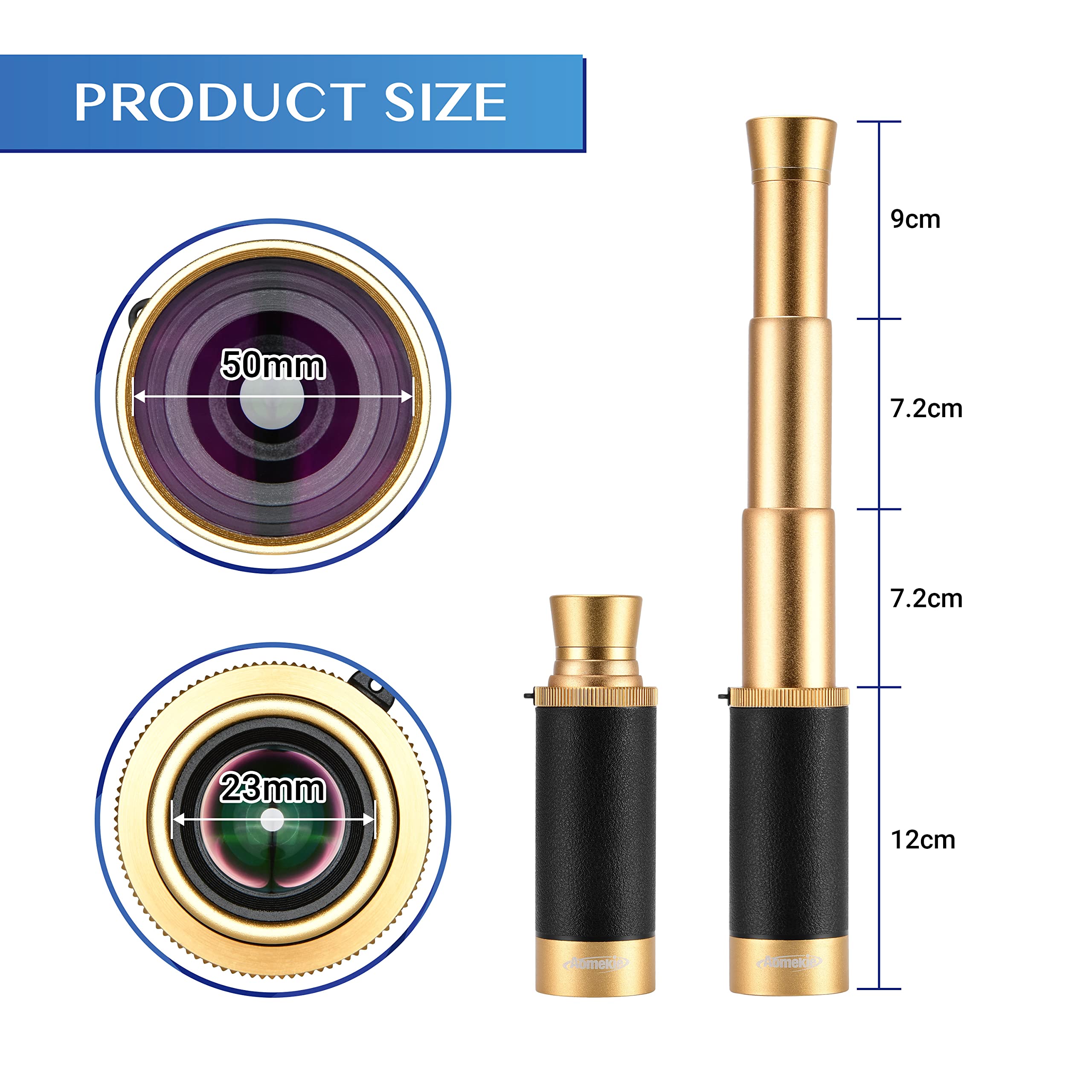 Aomekie Pirate Monocular Telescope 25X50 Handheld Telescope Adjustable Ed Captain'S Binoculars For Adults With Bag And Wooden Ca