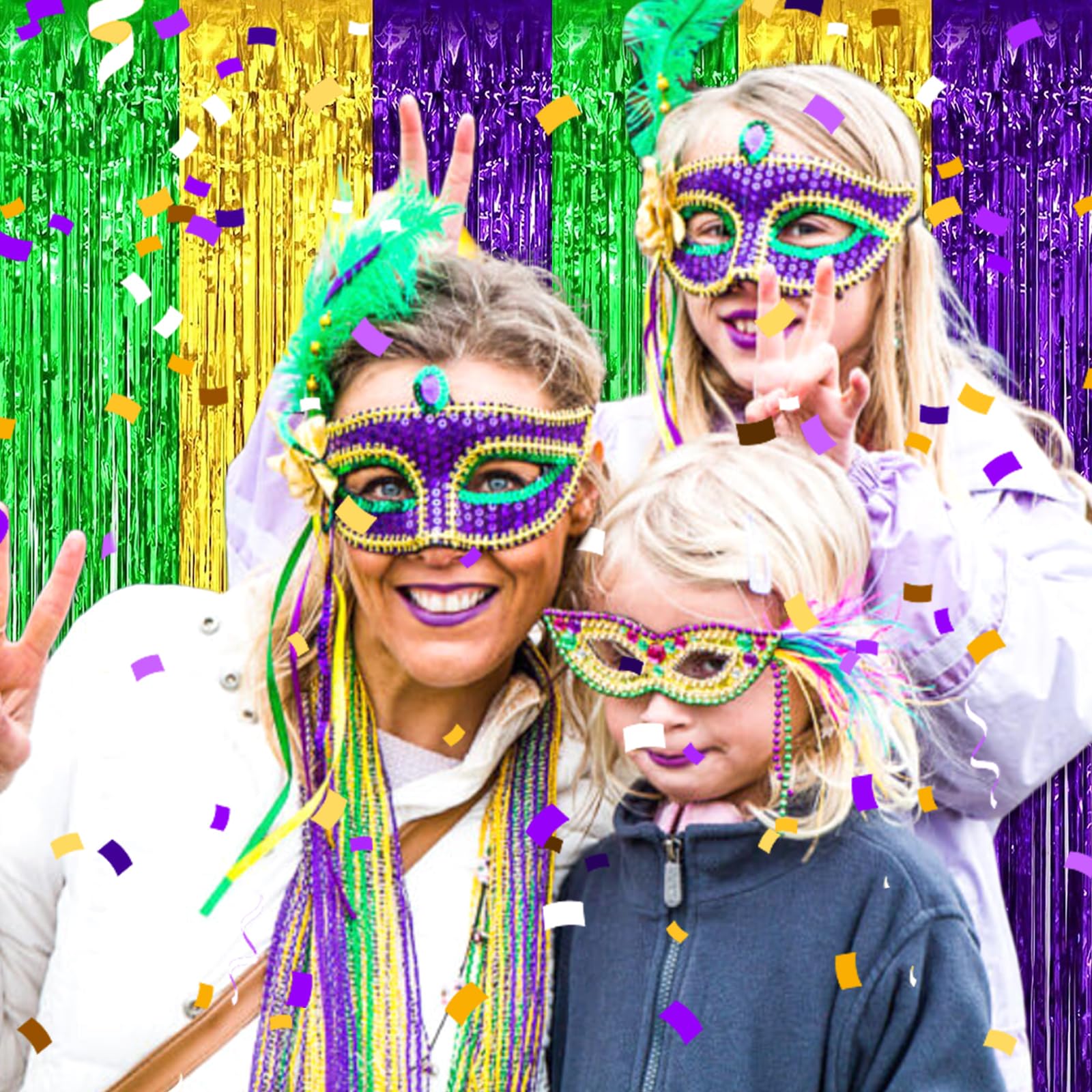 6 Pack Gold Green Purple Foil Fringe Curtain Backdrop, 3.28Ft X 9.8Ft Metallic Tinsel Foil Fringe Streamer Curtains For Photo Bo