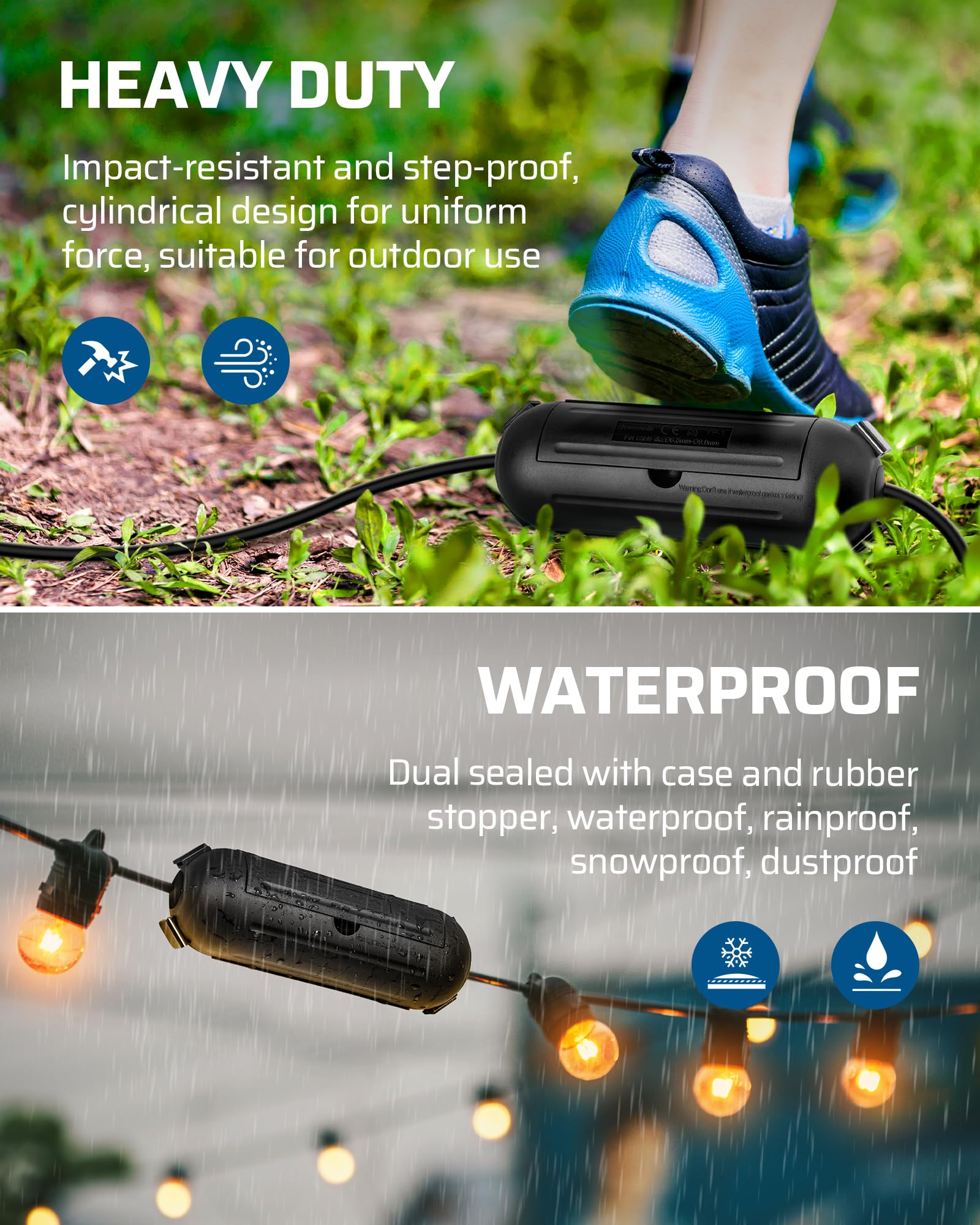 Dewenwils 6 Pack Outdoor Extension Cord Safety Cover, Water Resistant Seal Housing With 4 Latches, Adjustable Compartment For Aw