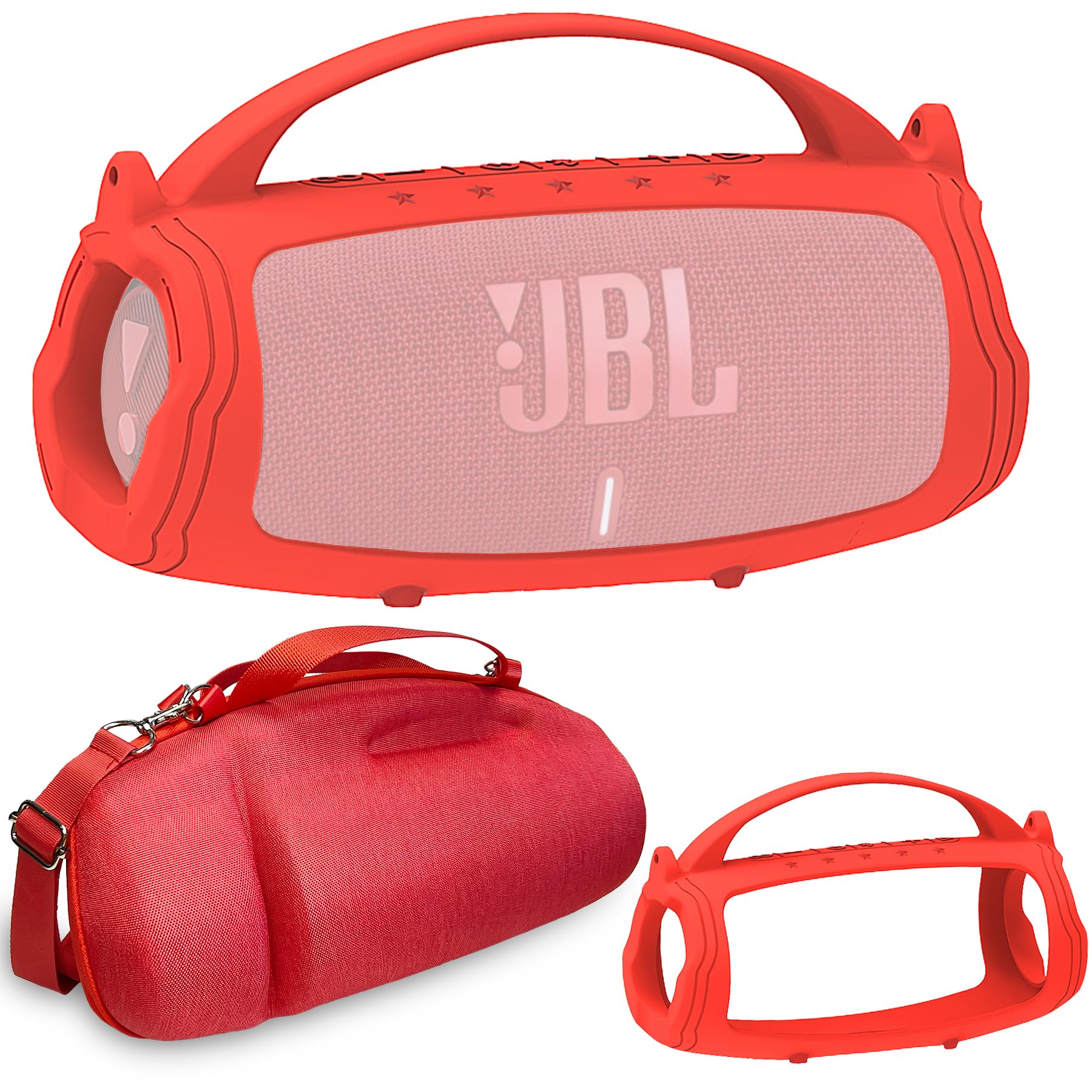JCHPINE Silicone Cover and Hard Travel Case for JBL Charge 4 / Charge 5 Portable Bluetooth Speaker Accessories (Red Case, NOT fo