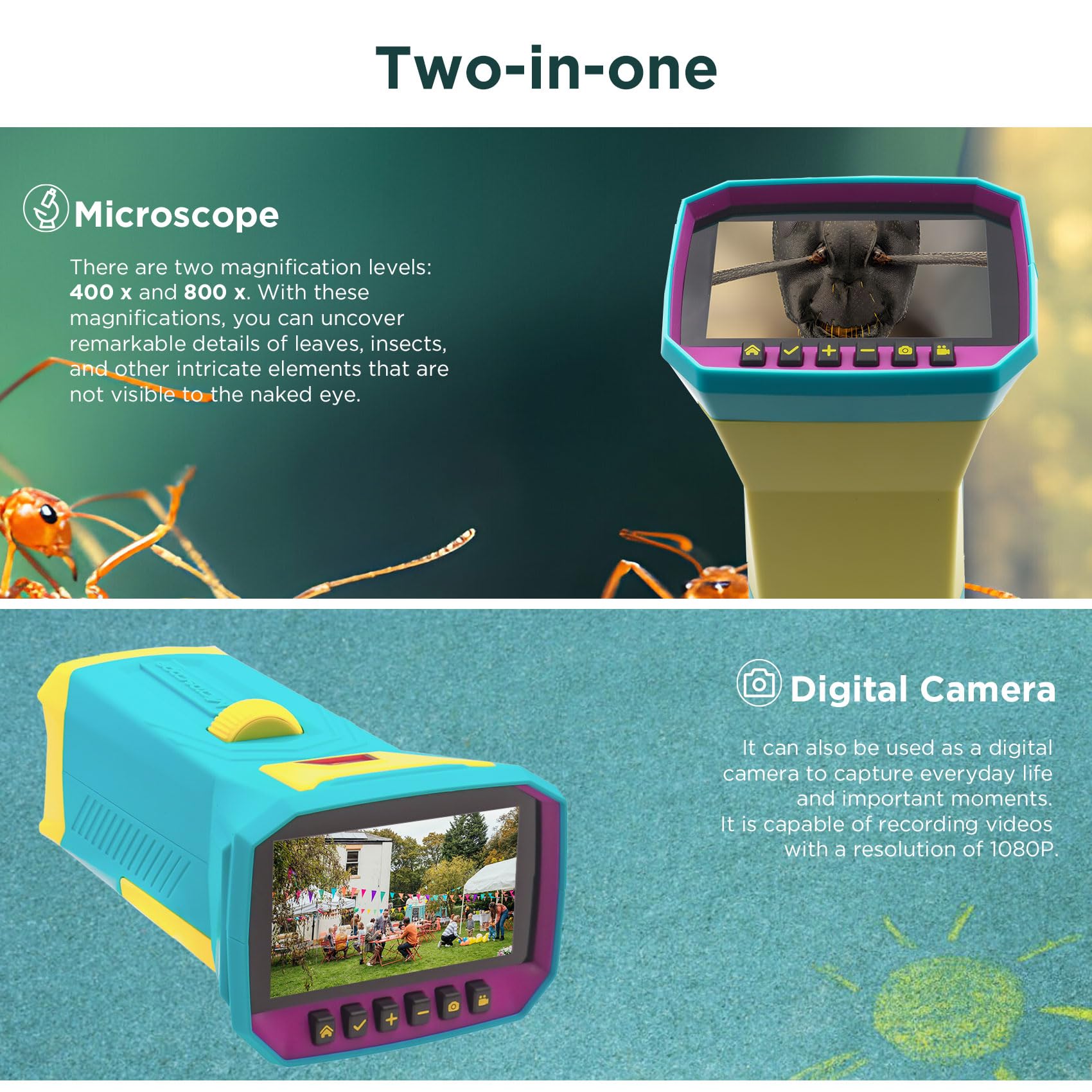 Sheawasy Kids Digital Microscope, 3 Inch Ips Screen, 800X Magnification, Lightweight & Portable, 32Gb Inlcuded, Handheld