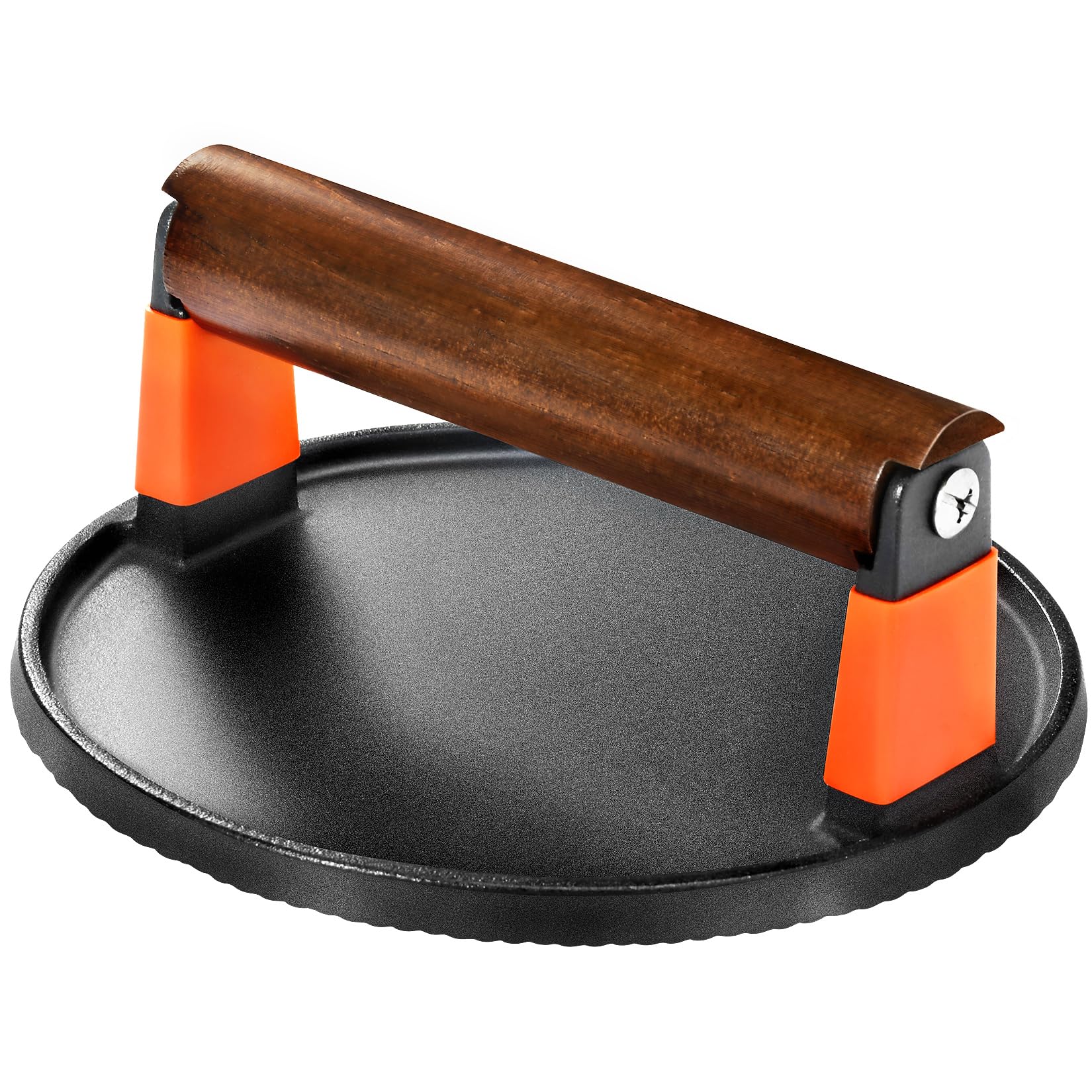 Ggc Smash Burger Press, Cast Iron Bacon Press For Hamburger, Steak, Bacon, Sandwiches, 7'' Round Meat Press With Wooden Handle F