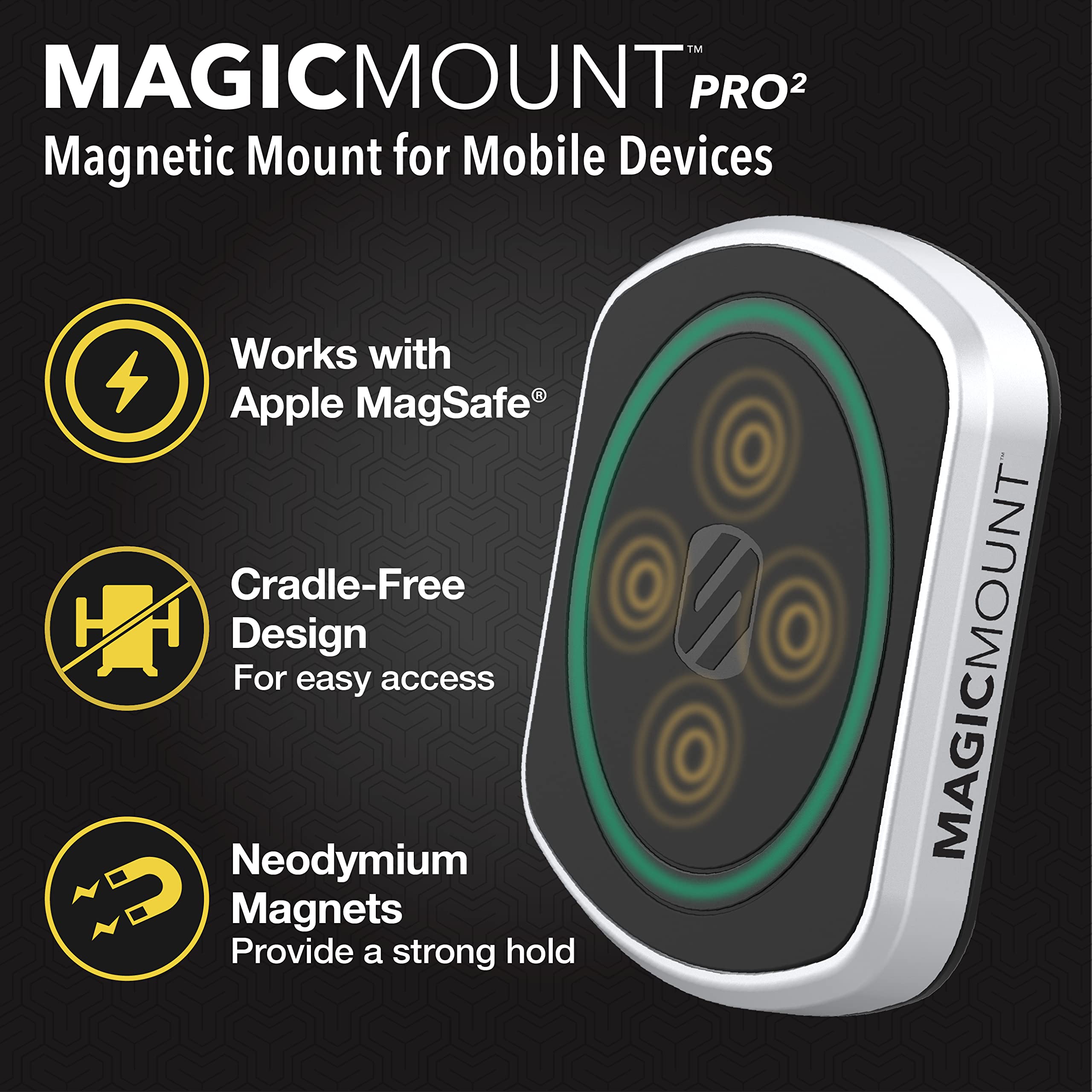 Scosche MP2CUPM SP MagicMount Pro2 Cup Holder Magnetic Cell Phone Holder Car Mount Kit Compatible with MagSafe, iPhones, Galaxy, Pixel & All Smartphones