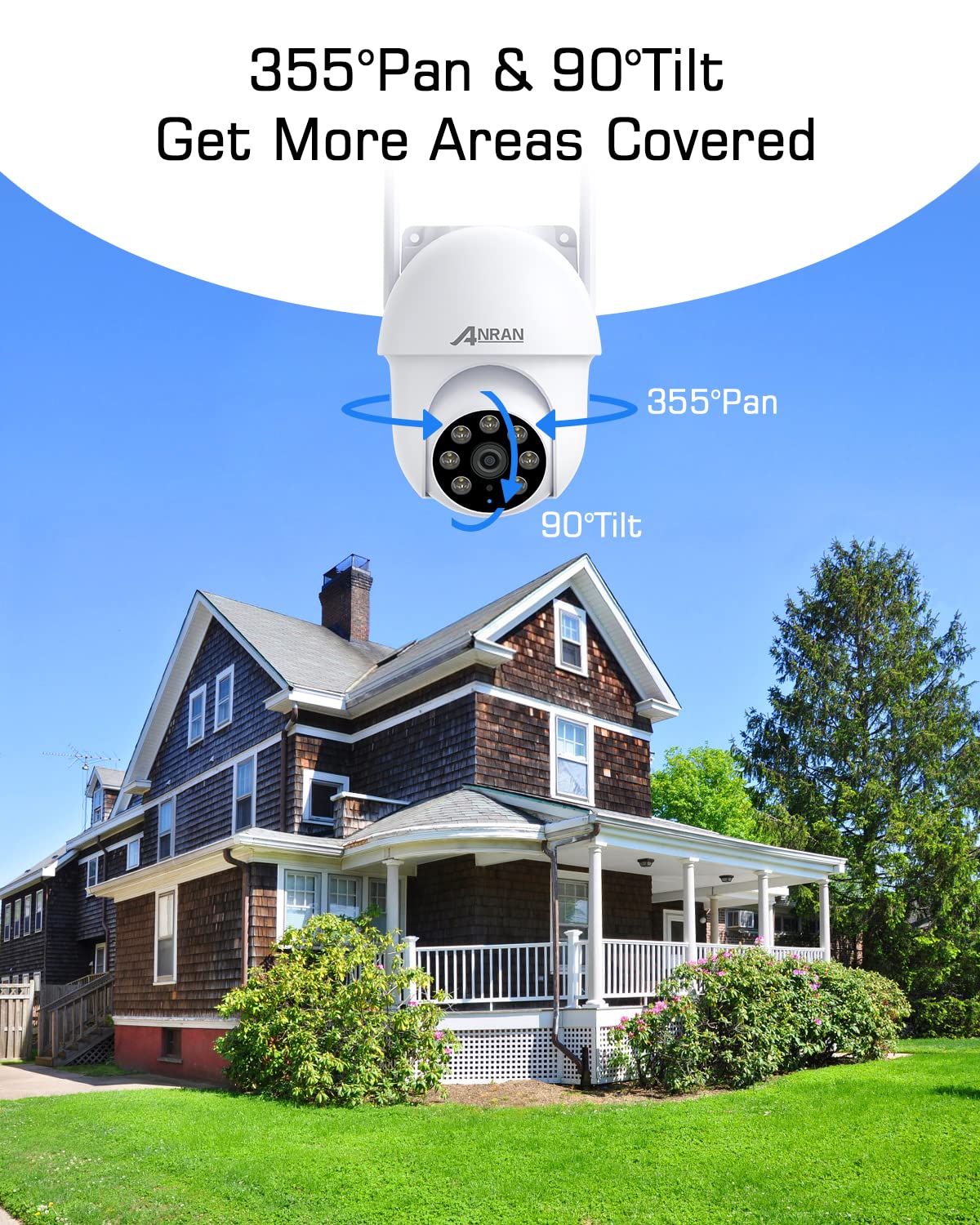 Anran 5Mp Ptz Security Camera Outdoor With 24/7 Automatic Tracking, 2.4G Wifi Wired Security Camera Outdoor With 360View, Color