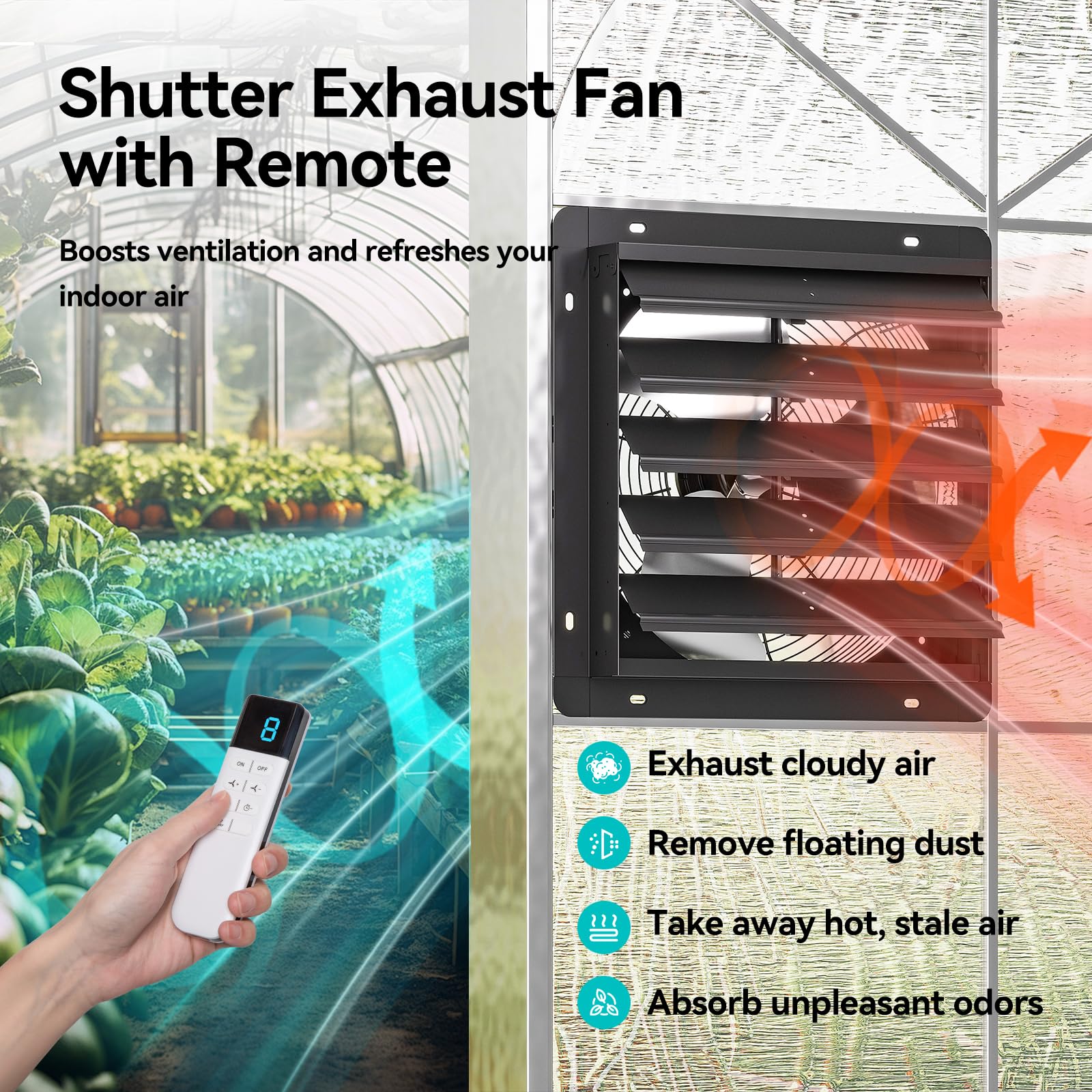 Addlon 16 Inch Shutter Exhaust Fan Wall Mounted With Ec Motors And Remote Control, Timer, 8 Speeds, 2650Cfm, Low Noise, Easy To