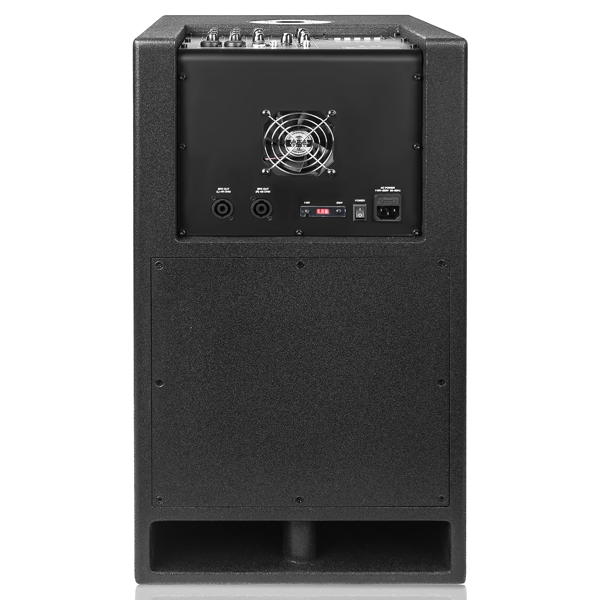 Sound Town 1400 Watts 12' Powered Pa/Dj Subwoofer 2.1 Channel W/ 2 Speaker Outputs, Folded Horn Design, Built In Mixer, Plywood, Black (Carpo M12Ds)
