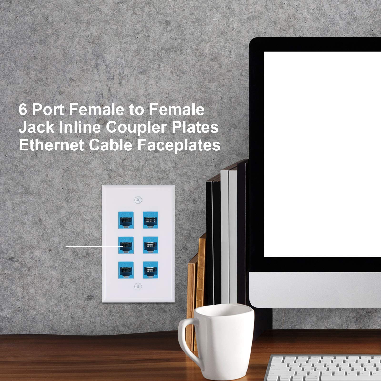Weewooday 2 Pcs Rj45 Wall Plate 6 Port Ethernet Wall Plate Cover Cat6 Female To Female Jack Inline Coupler Plates Ethernet Cable