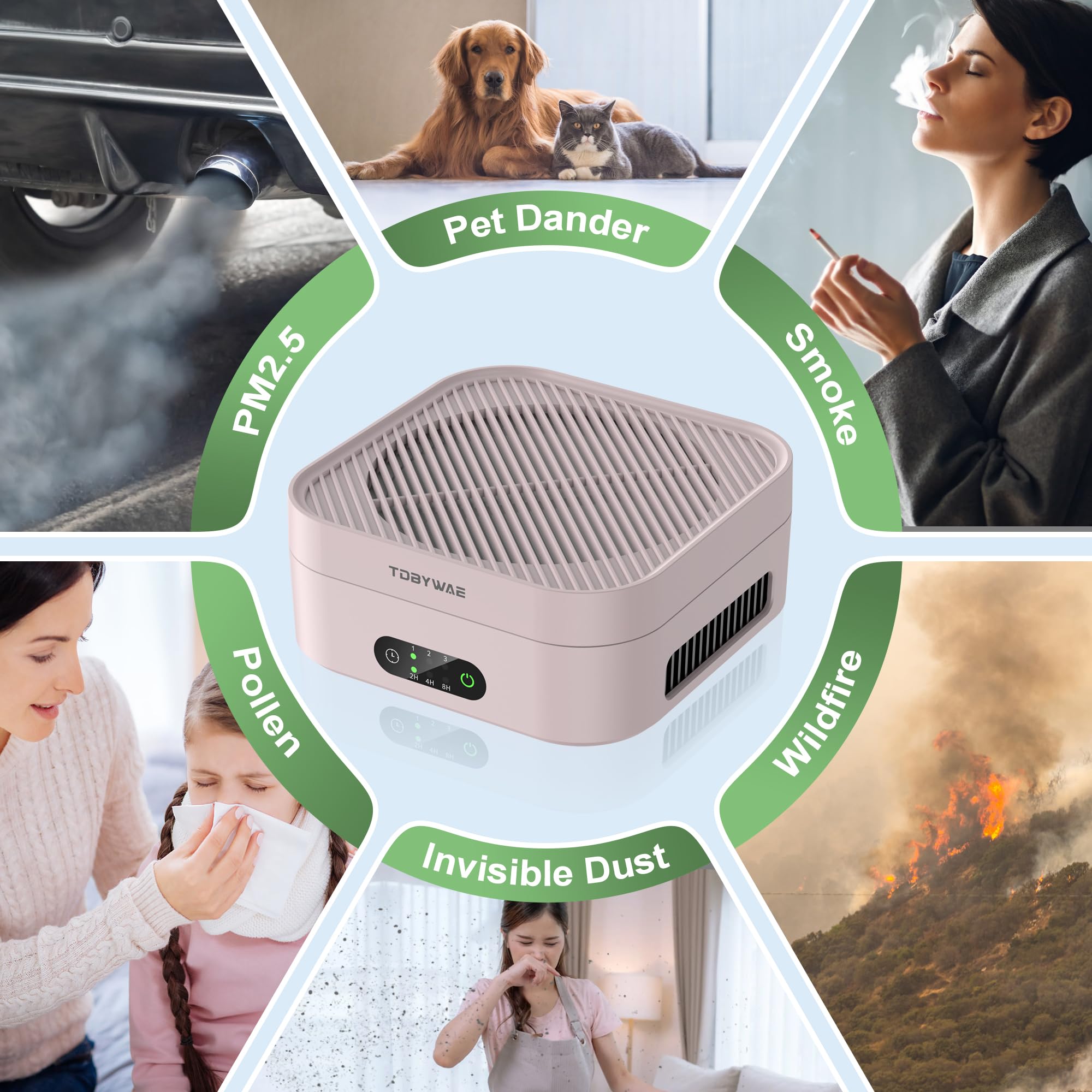 Air Purifiers For Home, Tdbywae Air Purifier For Bedroom Up To 600 Ft, H13 True Hepa Air Purifier For Pets Dust Dander Pollen Od