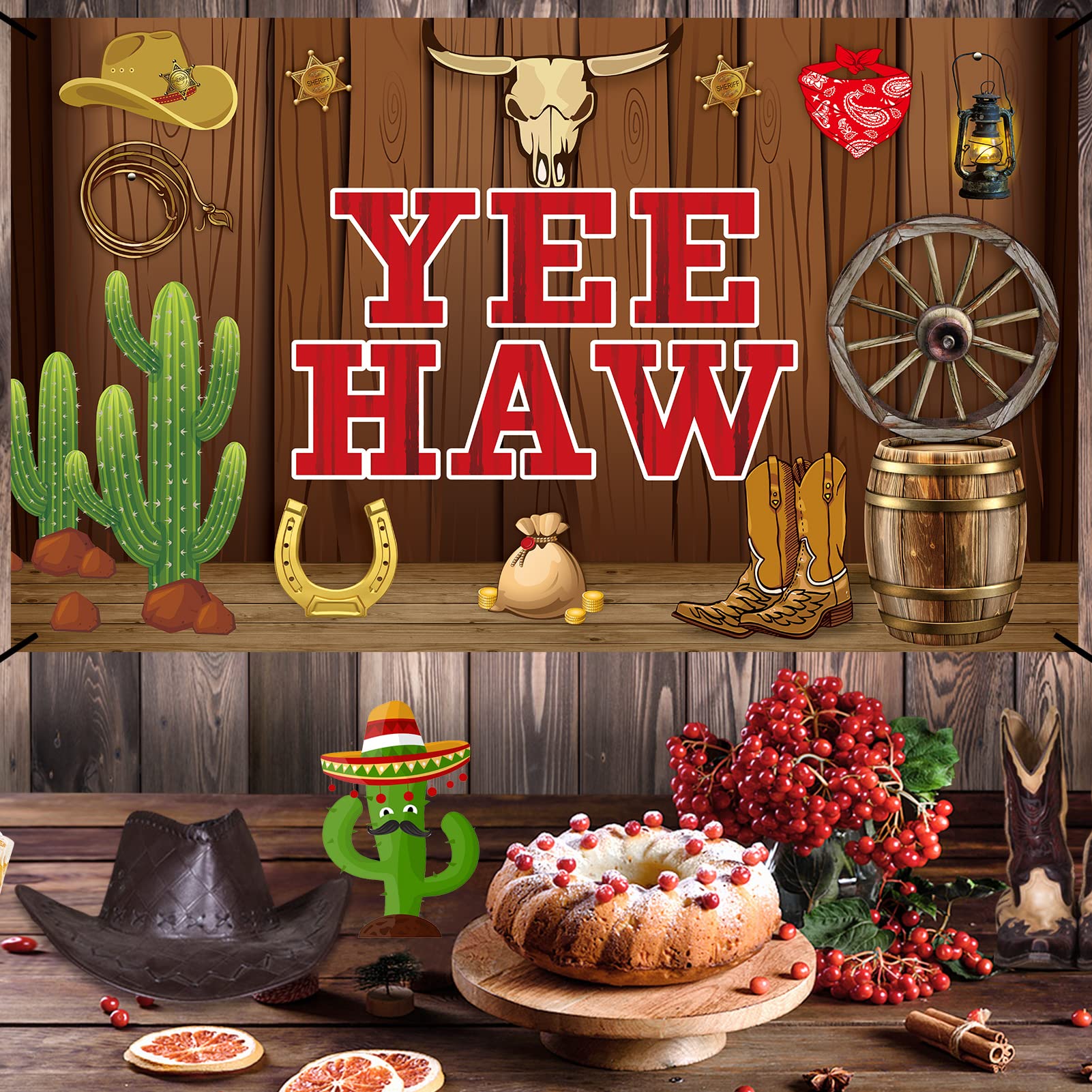 Western Cowboy Yee Haw Banner Backdrop Party Decorations, Western Theme Cowboy Theme Birthday Party Supplies, Wild West Cowboy B