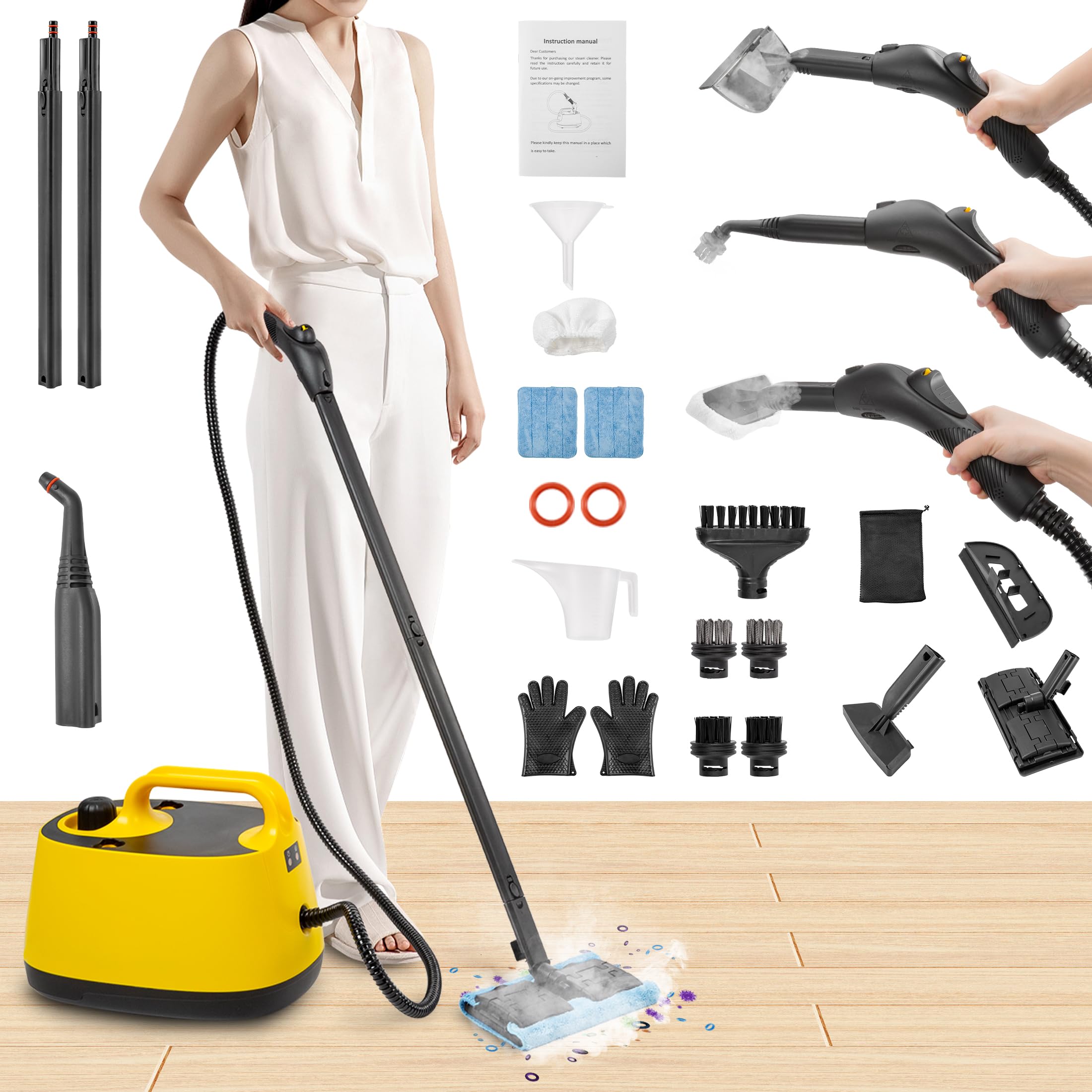 Wichemi Steam Cleaner Multipurpose Steam Cleaner Household Steamer 1500W High Pressure High Temp Steam Cleaner With Wheel & 1.5L