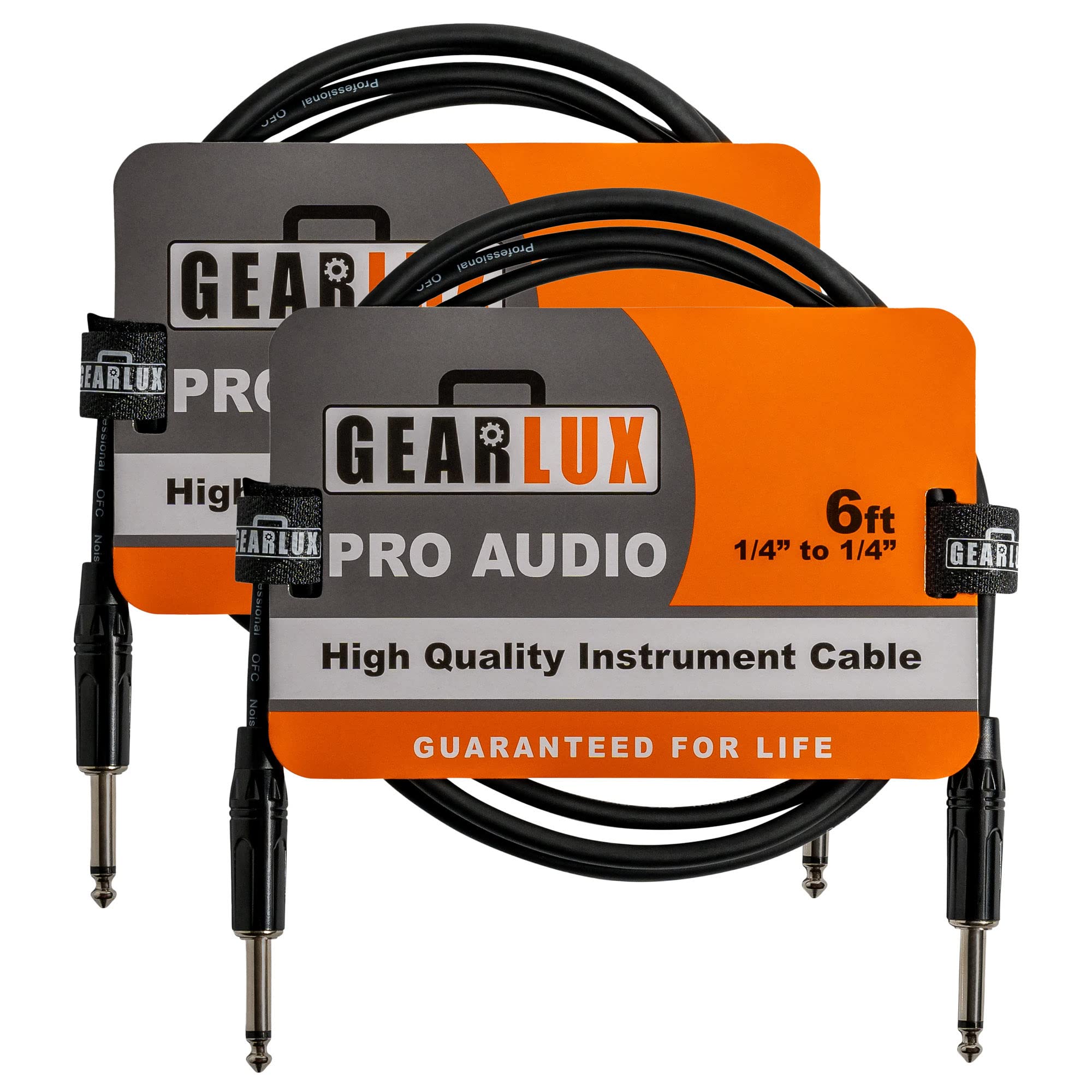 Gearlux Instrument Cable/Guitar Cable, 1/4 Inch To 1/4 Inch, Black, 6 Feet   2 Pack