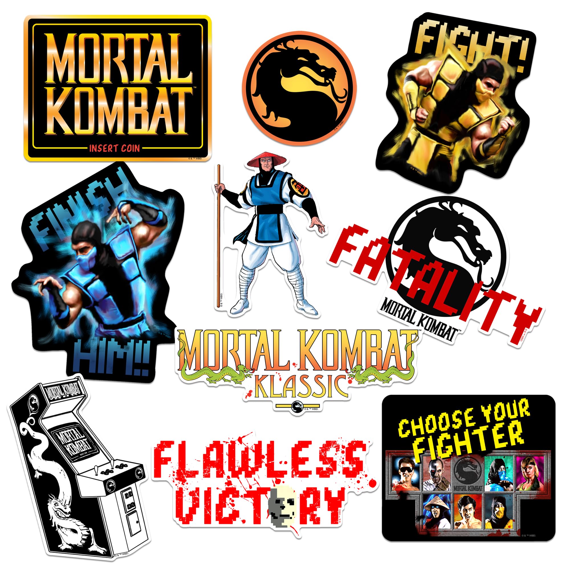 Mortal Kombat Klassic Vinyl Large Deluxe Stickers Variety Pack   Laptop, Water Bottle, Scrapbooking, Tablet, Skateboard, Indoor/