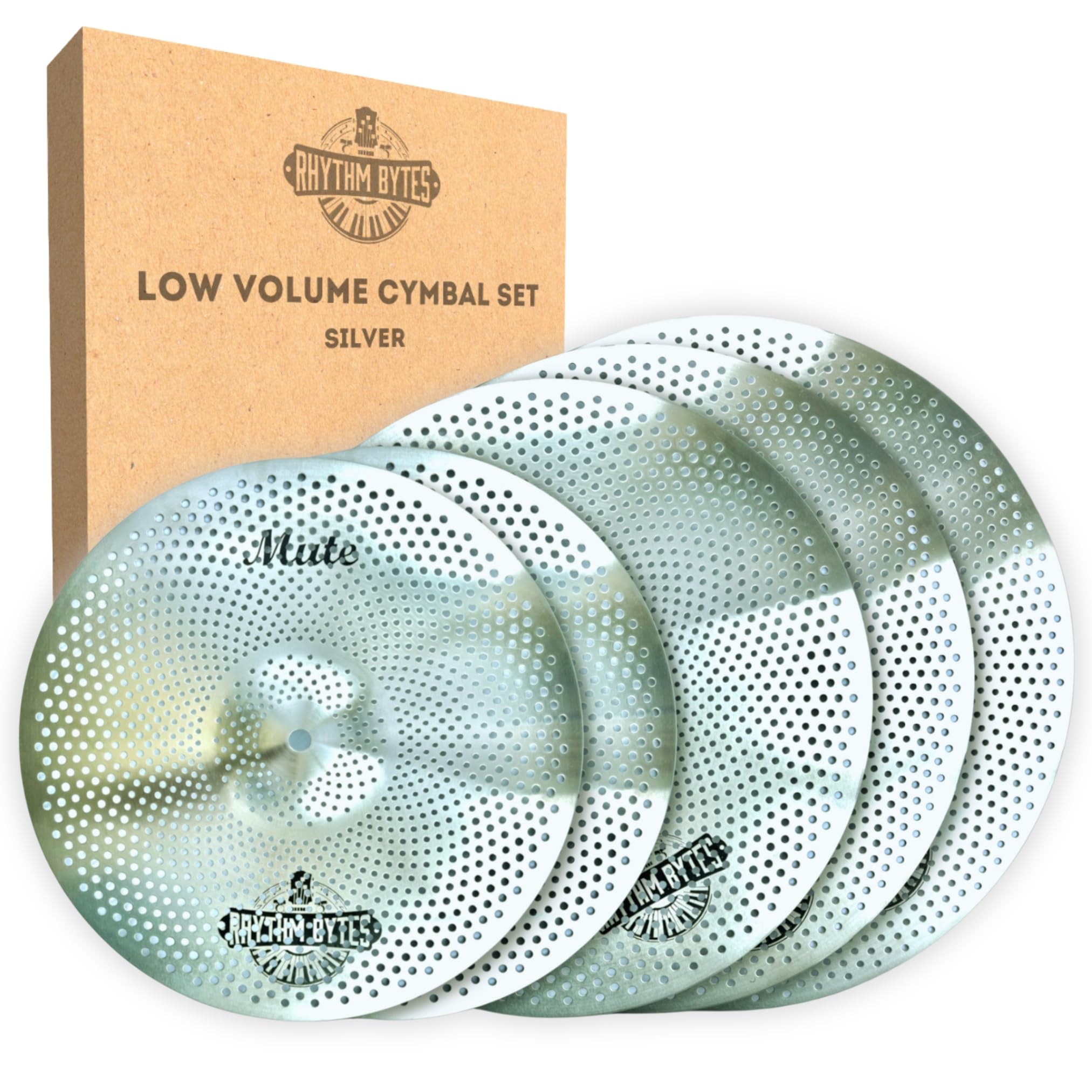 Rhythm Bytes Low Volume Cymbal Pack | 5-pcs Quiet Cymbal Set | Silent Practice for Drums - 14 Hi-Hats, 16 Crash, 18 Crash, 20 Ri