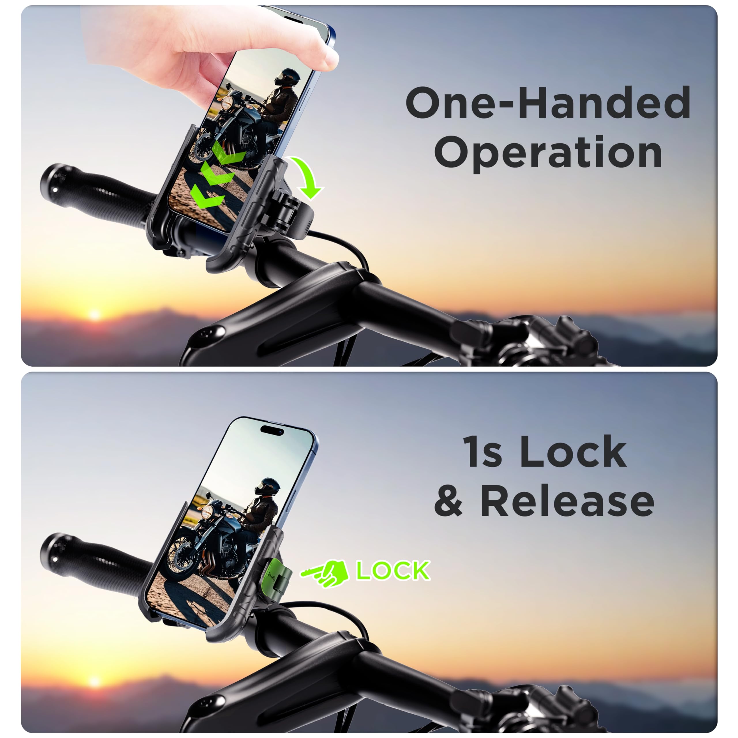 Thlevel Bike Phone Mount Holder No Block Camera Motorcycle Cell Phone Holder Quick Lock 360 Rotate For Iphone 16 Pro Max For Sam