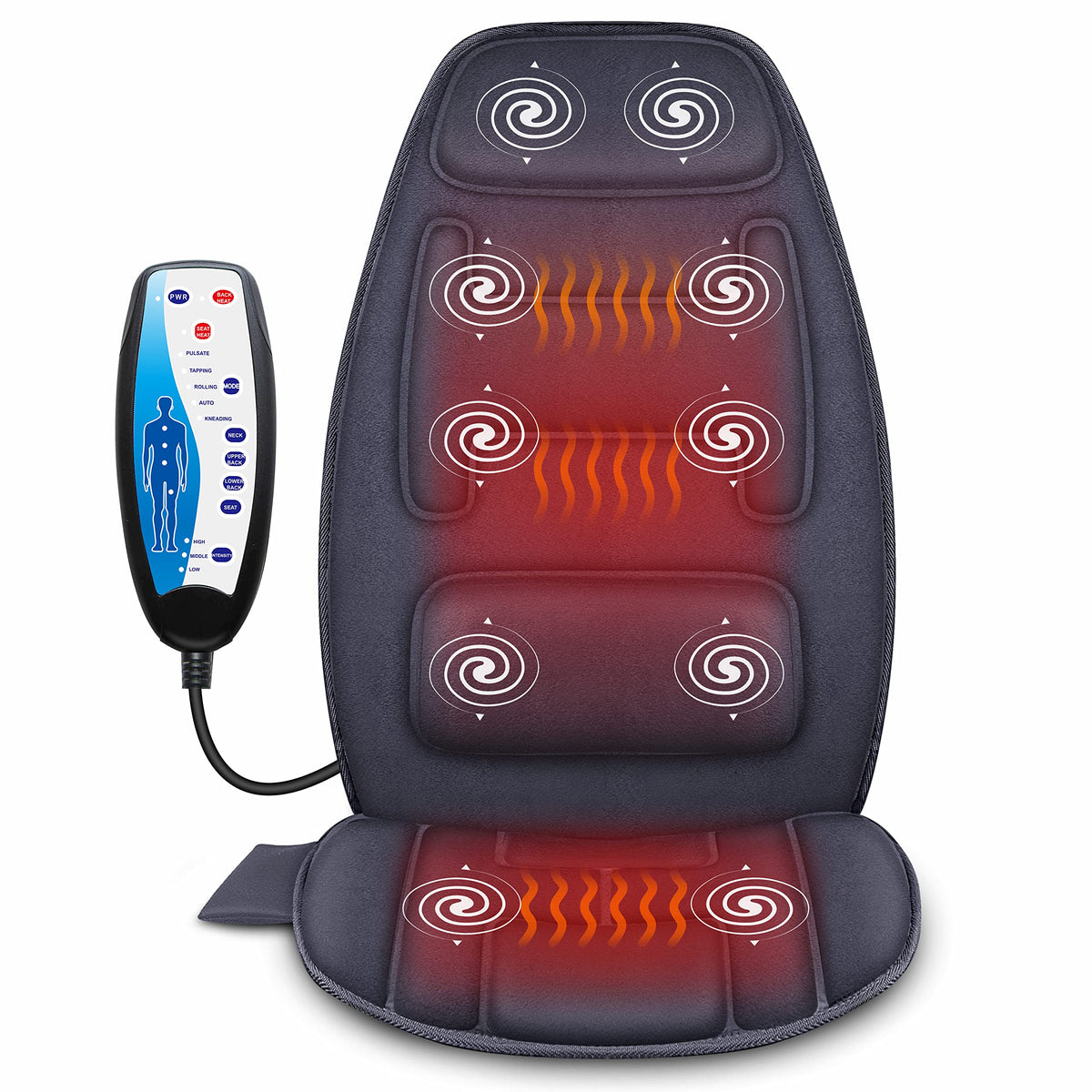 Snailax Massage Seat Cushion With Heat - Extra Memory Foam Support Pad In Neck And Lumbar,10 Vibration Massage Motors, 2 Heat Le